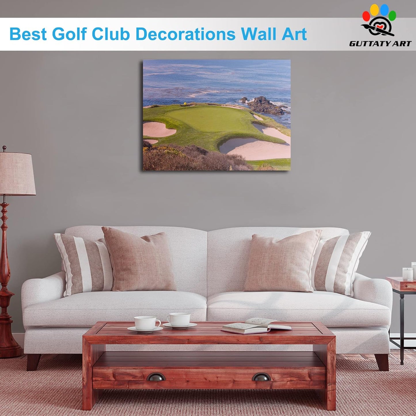 Beach Golf Wall Art, Pebble Golf Course Canvas Wall Decor Picture Print for Living Room Wall Decor, Golf Sport Poster Painting for Bedroom Office Decoration, Framed Sport Artwork for Home 18x24 Inches