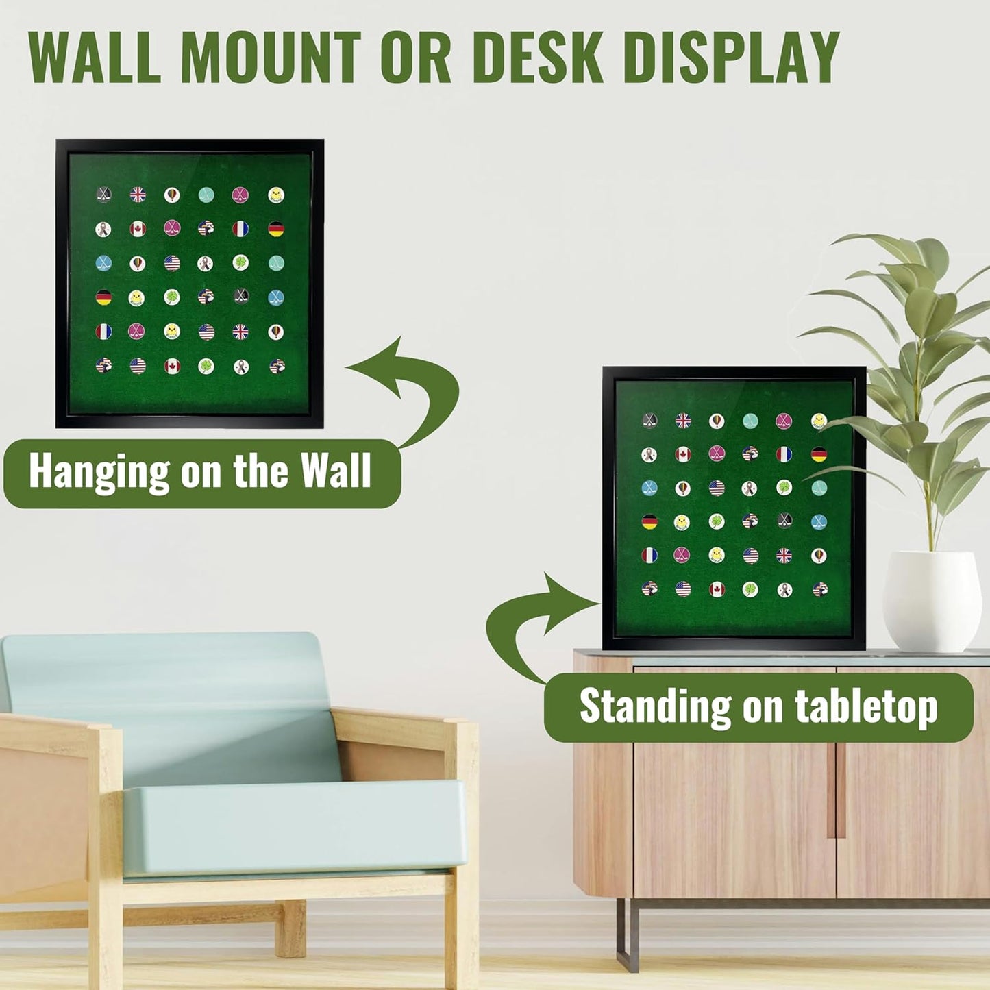 100 Golf Ball Marker Display Case Magnetic 15.5" W x 16.5" H Wall Mounted Ball Marker Display Frame Shadow Box Acrylic Cover Magnetic Back Panel Suitable for Collecting Golf Ball Marker