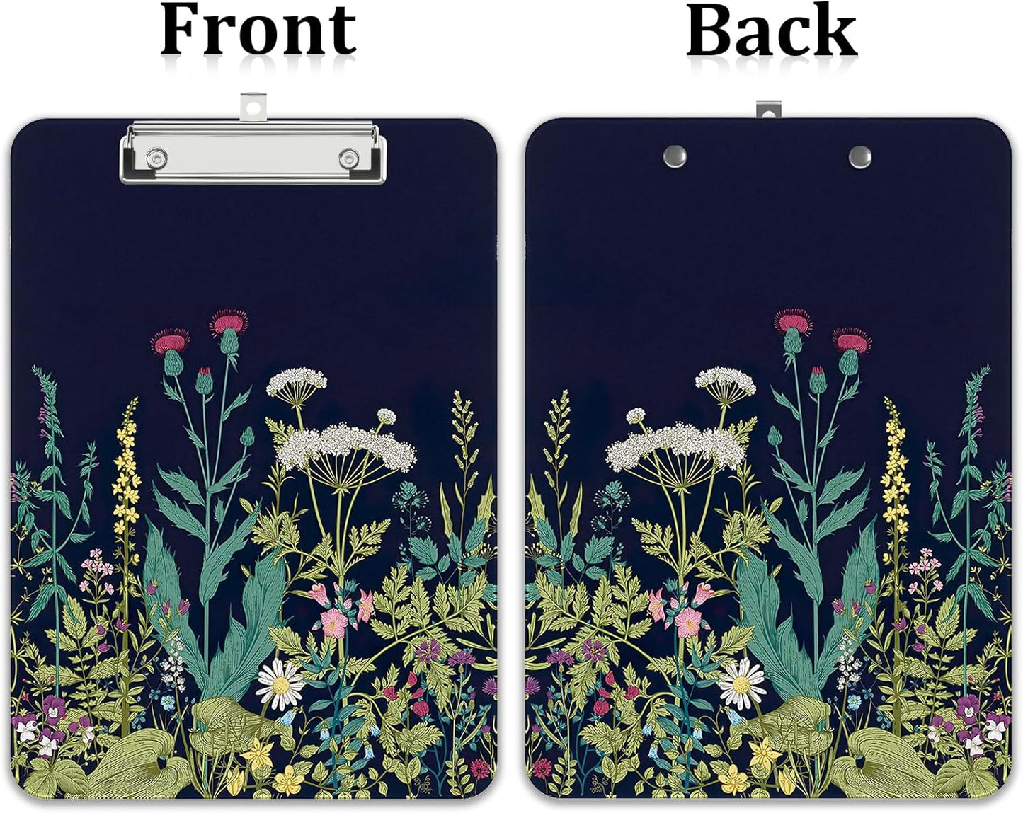 Rimilak Plastic Clipboards with Metal Clip, A4 Letter Size 9 x 12.5 in, Office Decorative for Students Women Men and Kids, Cute Custom Pattern, Night Flower