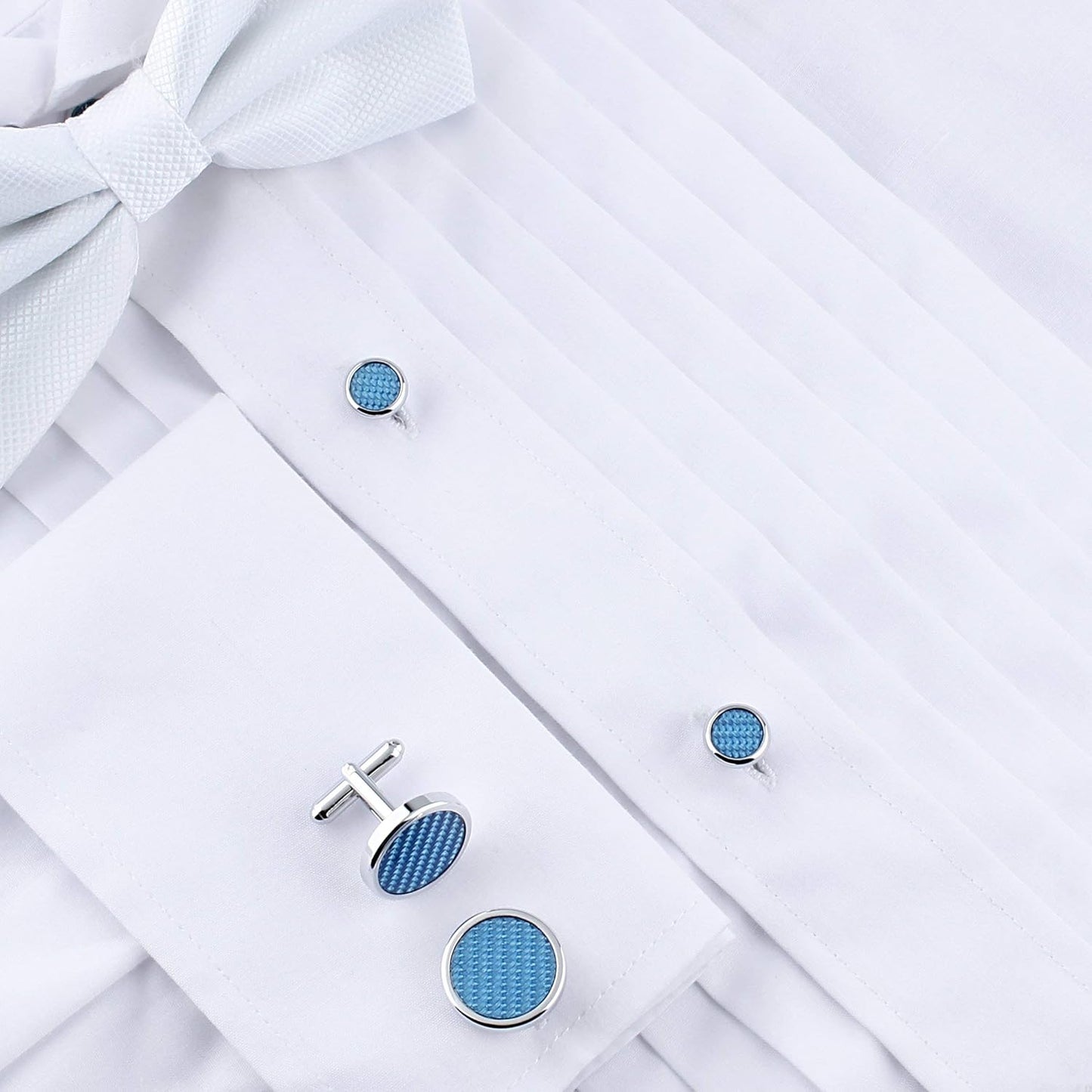 HAWSON Cufflinks and Studs for Men-Fashion Men Vintage Enamel Carbon Fiber Tuxedo Shirt Cufflinks and Studs Set for Regular Wedding Business Accessories