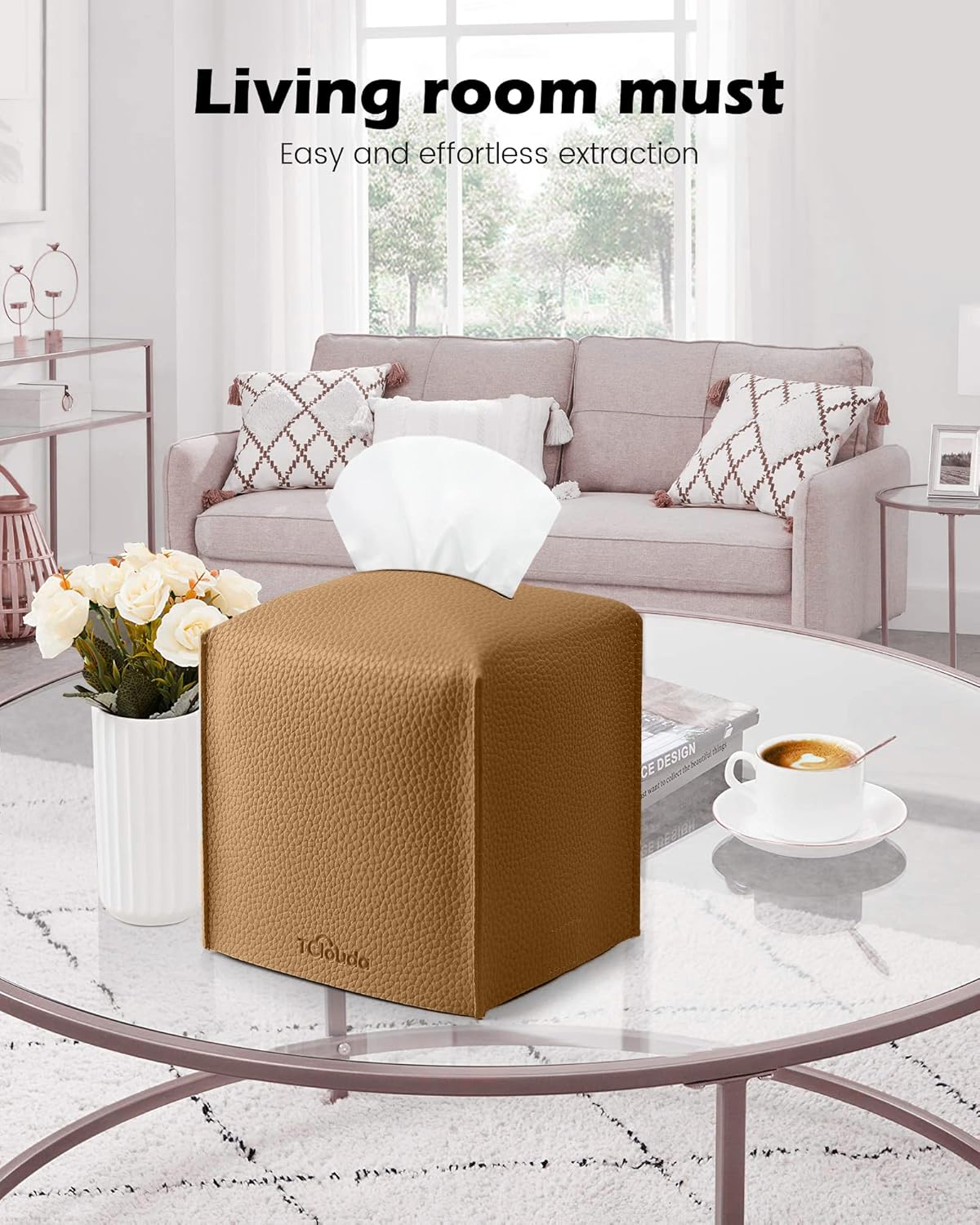 Tissue Box Cover for PU Leather, Modern Simple Solid Color Holder Square Tissue Bag, Ideal for Bathrooms,Office,Car,Nightstand,Outdoor Tent,Dining Table,5"X5"X5", Double Bronze