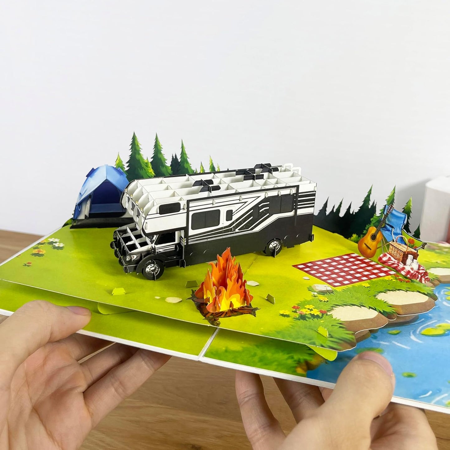 3D Camping Popup Card - Handmade Outdoor Paper Art for Birthday, Anniversary, Christmas, Father’s Day - Greeting Card Gift for Him, Her, Dad, Son, Husband, Wife, Camper, Adventure Lover
