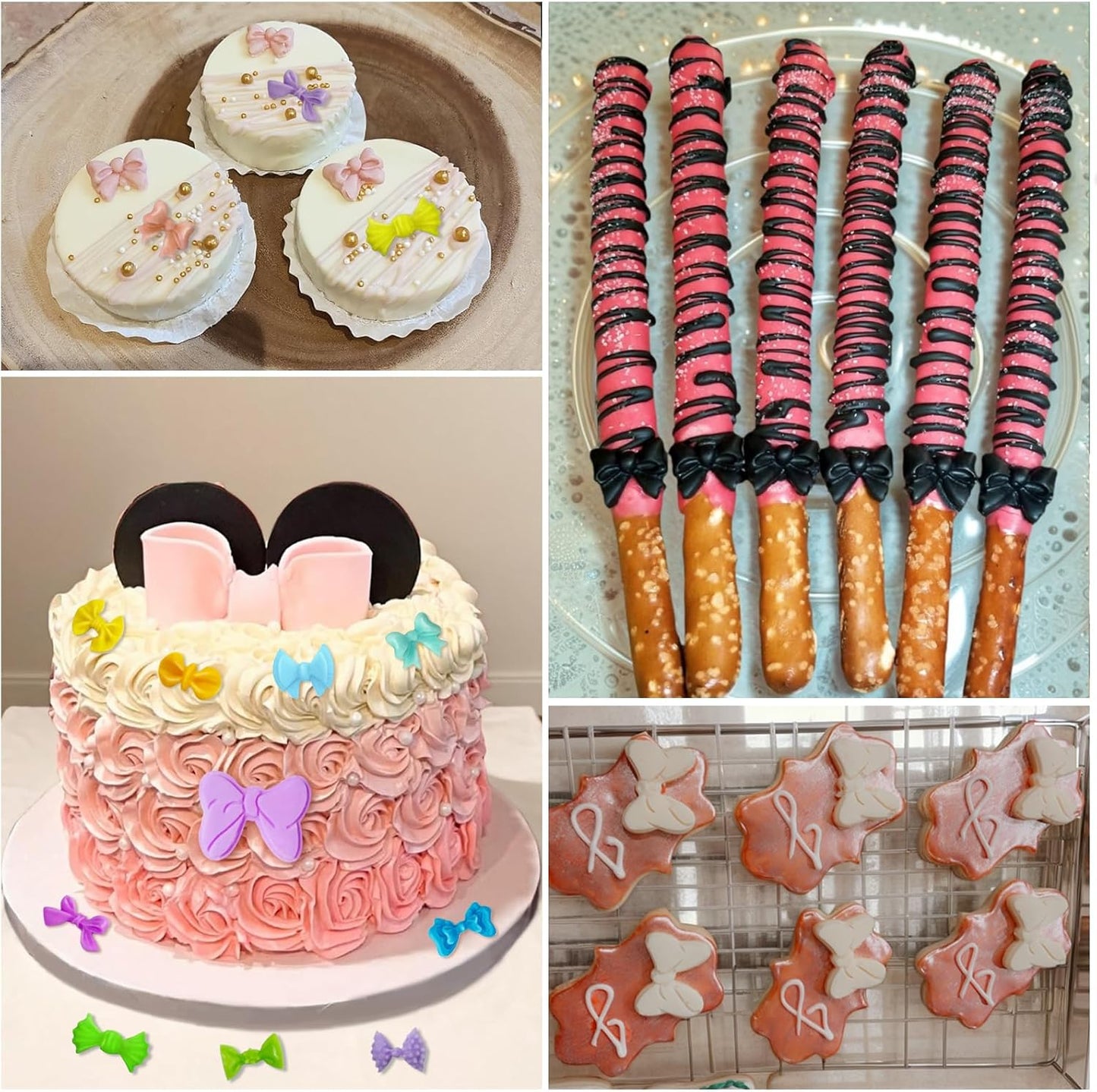 4 Pcs Bow Silicone Mold Fondant Bow Mold Chocolate Candy Cake Pop Molds Bow Molds for Cake Decoration, Fondant, Clay, DIY Desserts