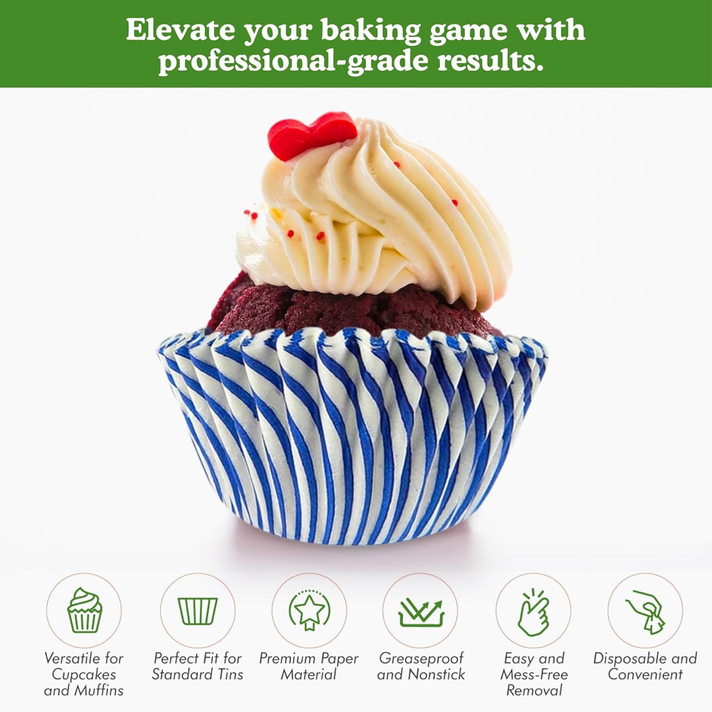 Regency Wraps Greaseproof Professional Grade Baking Cups, Pack of 40, Standard Liners, Blue Pisa Stripe, for Cupcakes, Muffins, Candy, Non Stick