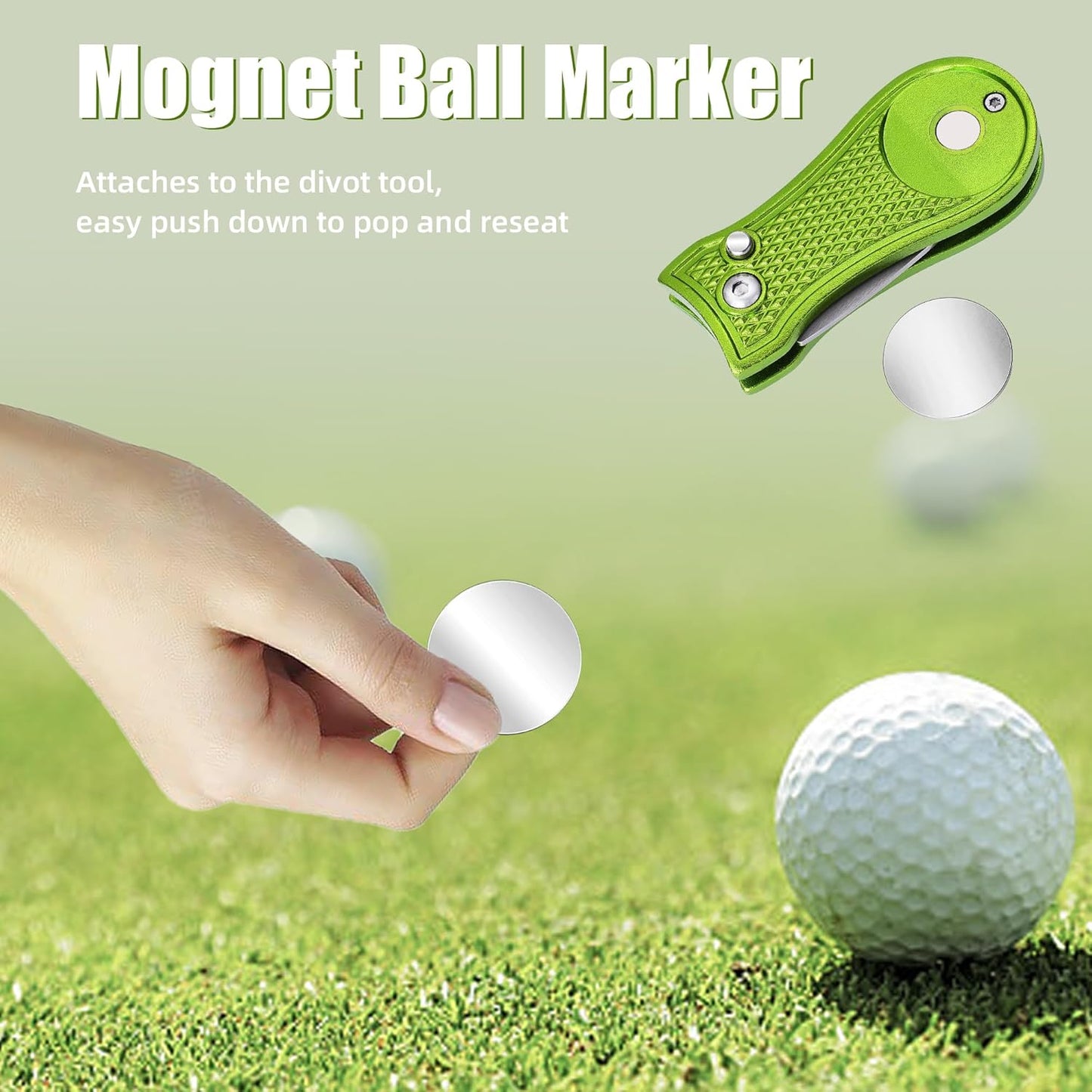Mile High Life Golf Divot Repair Tool, All Metal Foldable Divot Tool with Pop-up Button & Magnetic Ball Marker