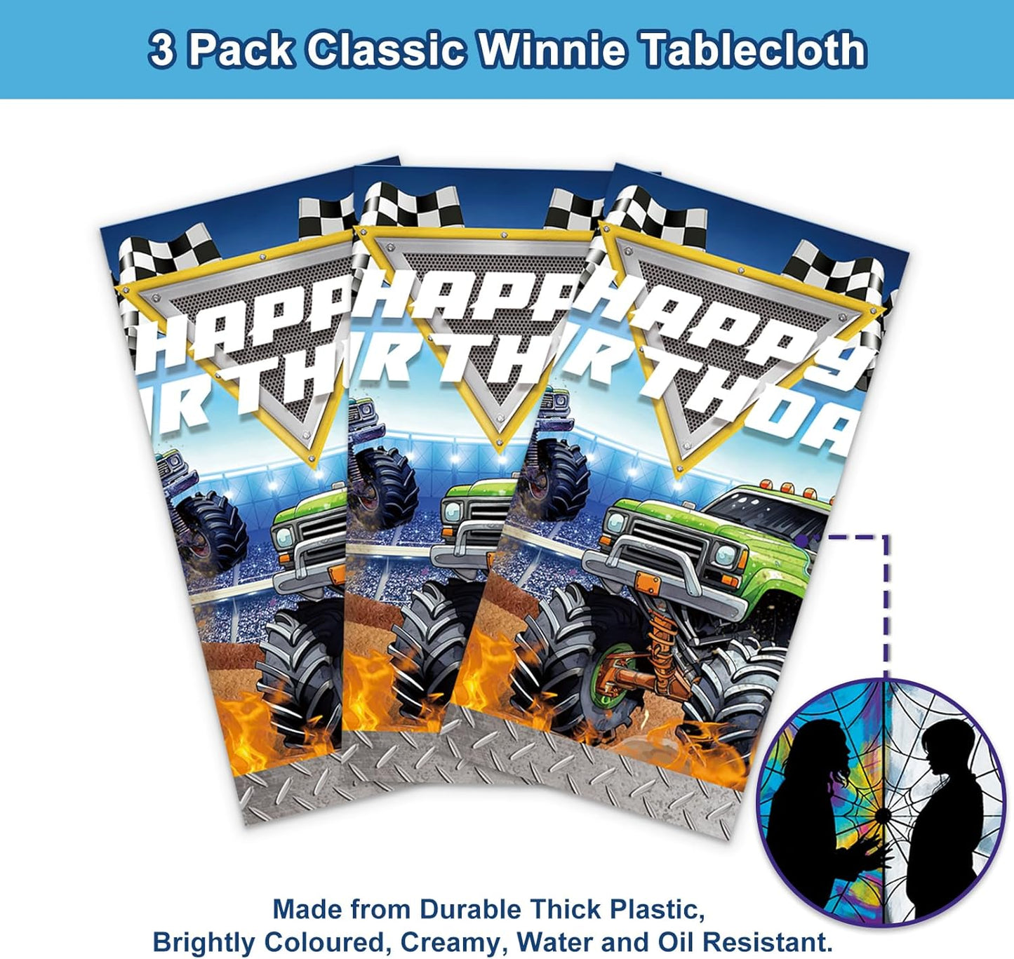 3 Pcs Monster Truck Birthday Party Tablecloths Plastic Disposable 108 x 54 Inches for Truck Theme Kid's Boys Birthday Shower Party Supplies