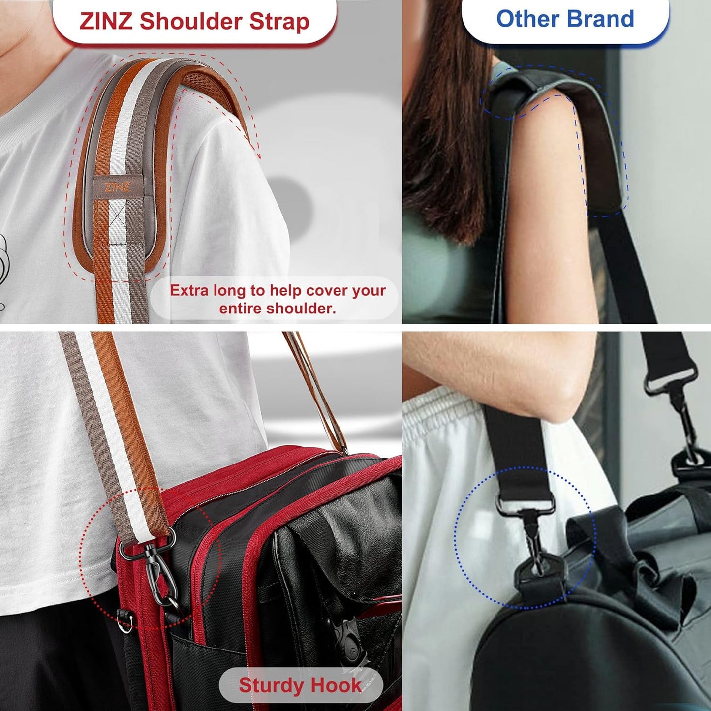 ZINZ 79.5" Universal Strap with Ultra-Thick Fixed Breathable Pad - Adjustable Heavy-Duty Shoulder Strap for Laptop, Crossbody, Luggage, Gym, Camera Bag and More - TW01B07