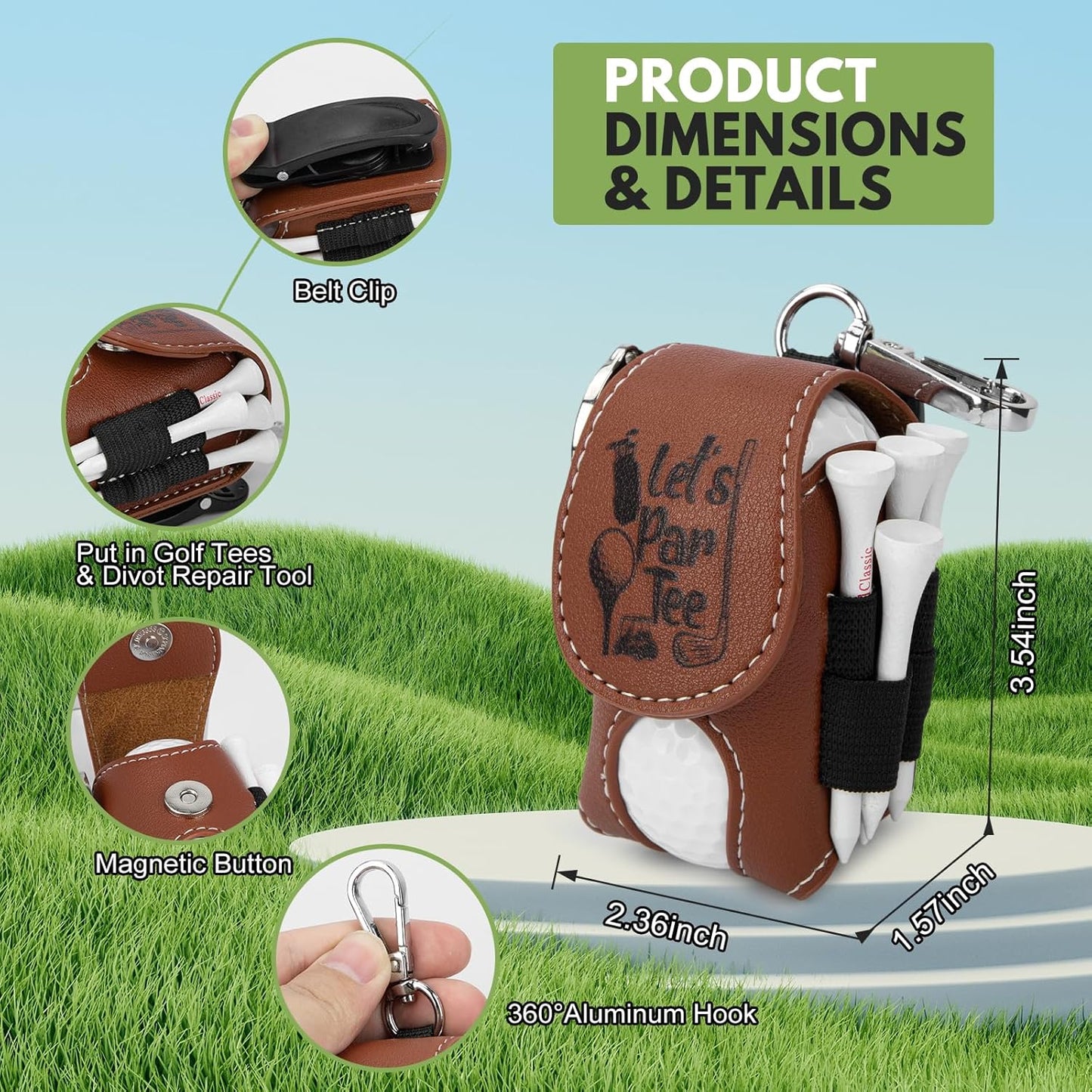 Golf Ball Bag Pouch with Golf Tee Holder Leather Golf Ball Pouch with Belt Clip Golf Ball Bag for Men and Women Storage Gift