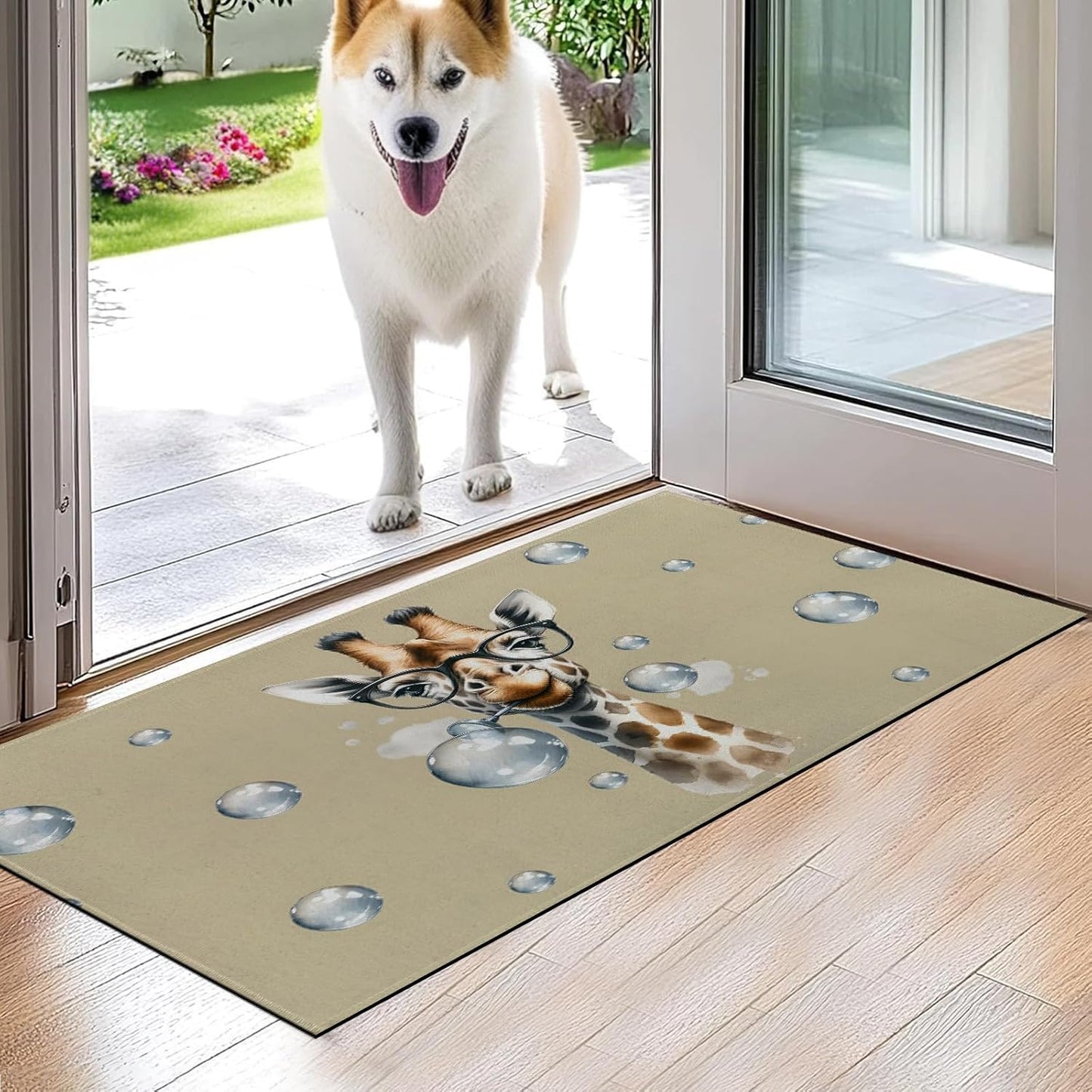 Funny Giraffe Indoor Door Mat,Cute Wild Animal Face Floor Doormat,17x29.5in,Non Woven Non Slip Rubber Backing Watercolor Rug for Porch Insider,Bedroom,Kitchen,Doormats Gifts,Rv Camper Decor