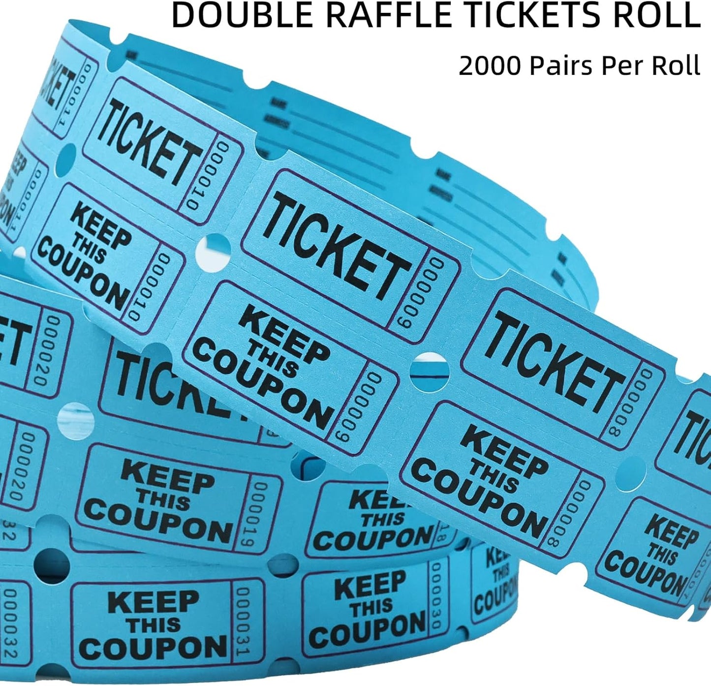Raffle Tickets Roll - 2000 Tickets Double Roll for Fundraisers, Carnivals, Events - Durable Stub Design, Easy Tear & Organize(White)