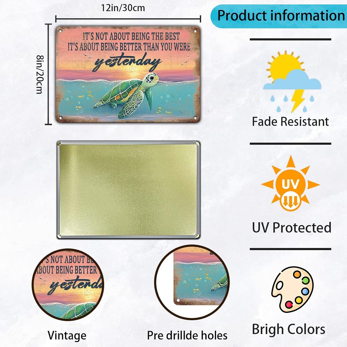 Vintage Sea Turtle Poster Metal Sign It's Not About Being The Best Sign Funny Retro Sign Restaurant Home Man Cave Wall Decor Signs 8x12 Inch