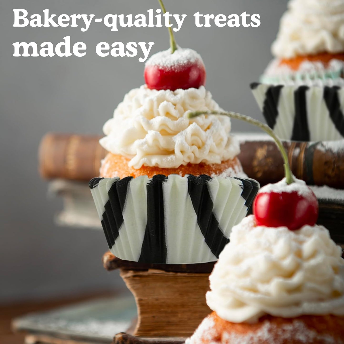 Regency Wraps Greaseproof Professional Grade Baking Cups, Pack of 40, Standard Liners, Black/White Zebra, for Cupcakes, Muffins, Candy, Non Stick