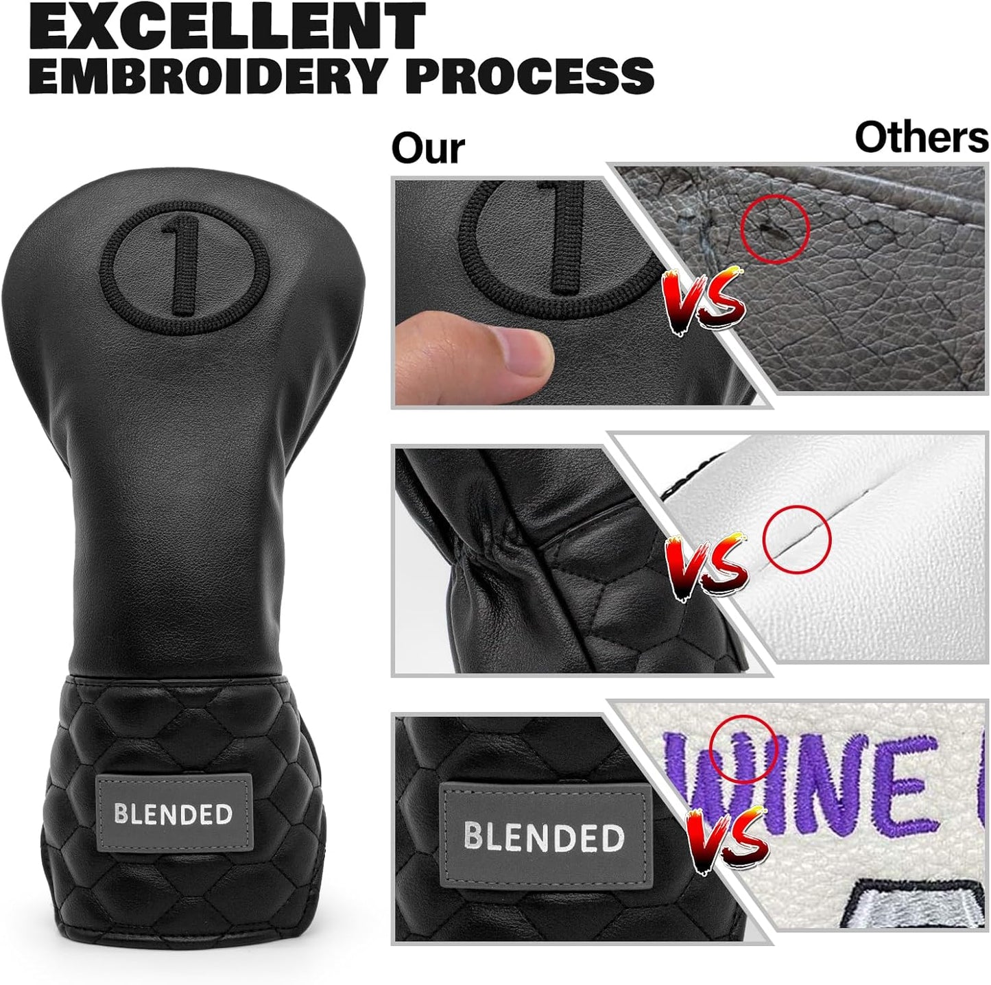 Golf Club Covers Black Golf Head Covers Driver Covers Fariway Wood Headcover Hybrid Covers Leather 3 Wood Headcover Golf Headcover with Number Tag for All Brand