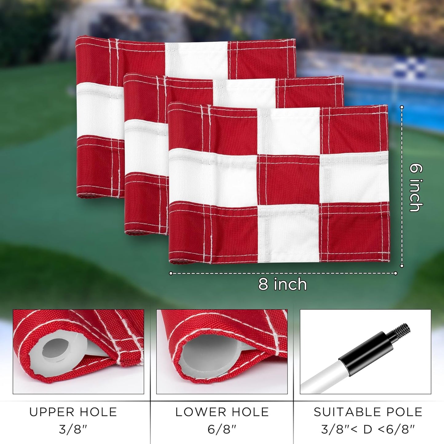 KINGTOP Checkered Golf Flag All 8x6 Inch – 420D Nylon, Tube Inserted – Mini Practice Putting Green Flags for Yard