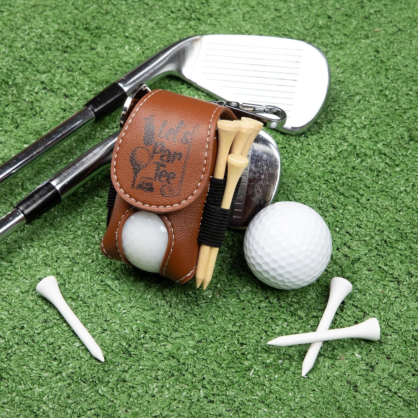 Golf Ball Bag Pouch with Golf Tee Holder Leather Golf Ball Pouch with Belt Clip Golf Ball Bag for Men and Women Storage Gift