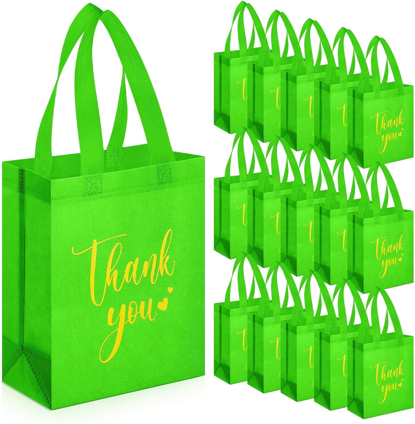 Sweetude 30 Pcs Thank You Gift Bags with Handles Bulk Reusable Goodie Bag Non Woven Foldable Handbag for Graduation Wedding Bridesmaid Gifts(10 x 8 x 4 Inch,Light Green)