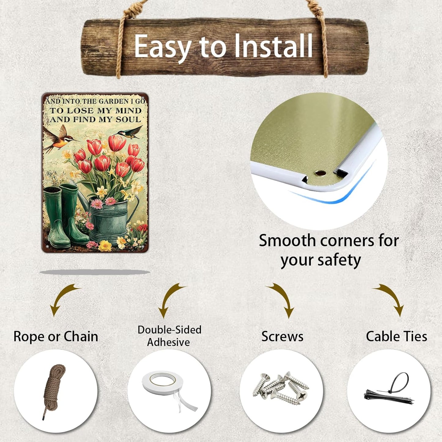 Vintage Tin Sign And Find My Soul Flower Sign Retro Sign for Home Office Kitchen Bar Cafe Garden Wall Decor 8x12 Inch