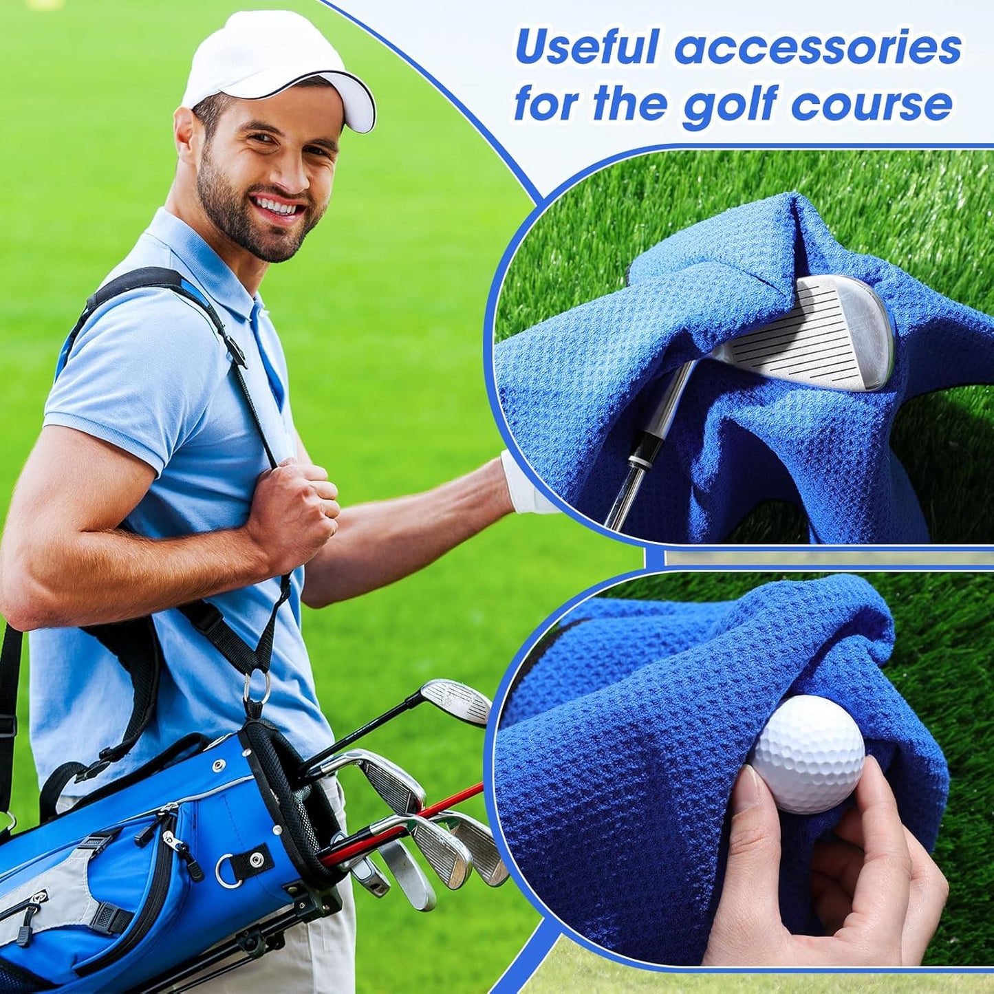 Batiyeer Golf Towels Bulk for Bags 16'' x 16'' Microfiber Waffle Pattern Golf Towel with Clipfor Mini Tournament, Club, Yoga, Fitness