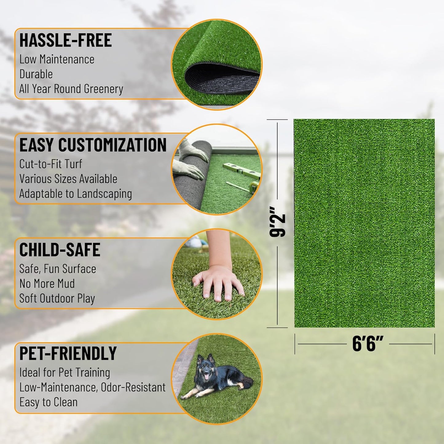 Ottomanson Artificial Grass Turf 6'6" x 9'2" Indoor Outdoor Faux Grass Rug with Drainage Holes, Customizable with Extra Long Size Options, Perfect for Patio Lawn Balcony Weddings Photoshoot Backdrop