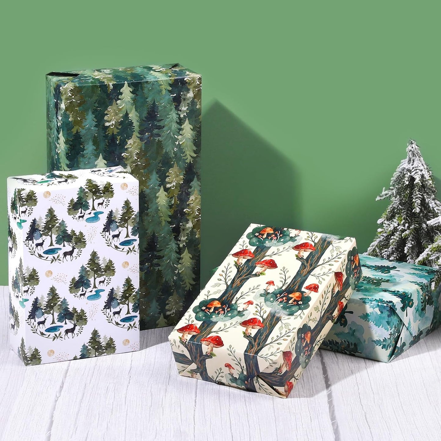 Pineraap Forest Wrapping Paper 12 Sheets Watercolor Mushroom & Woodland Theme Gift Wrap for Nature Lovers,Rustic Parties,DIY Craft,20"×28"