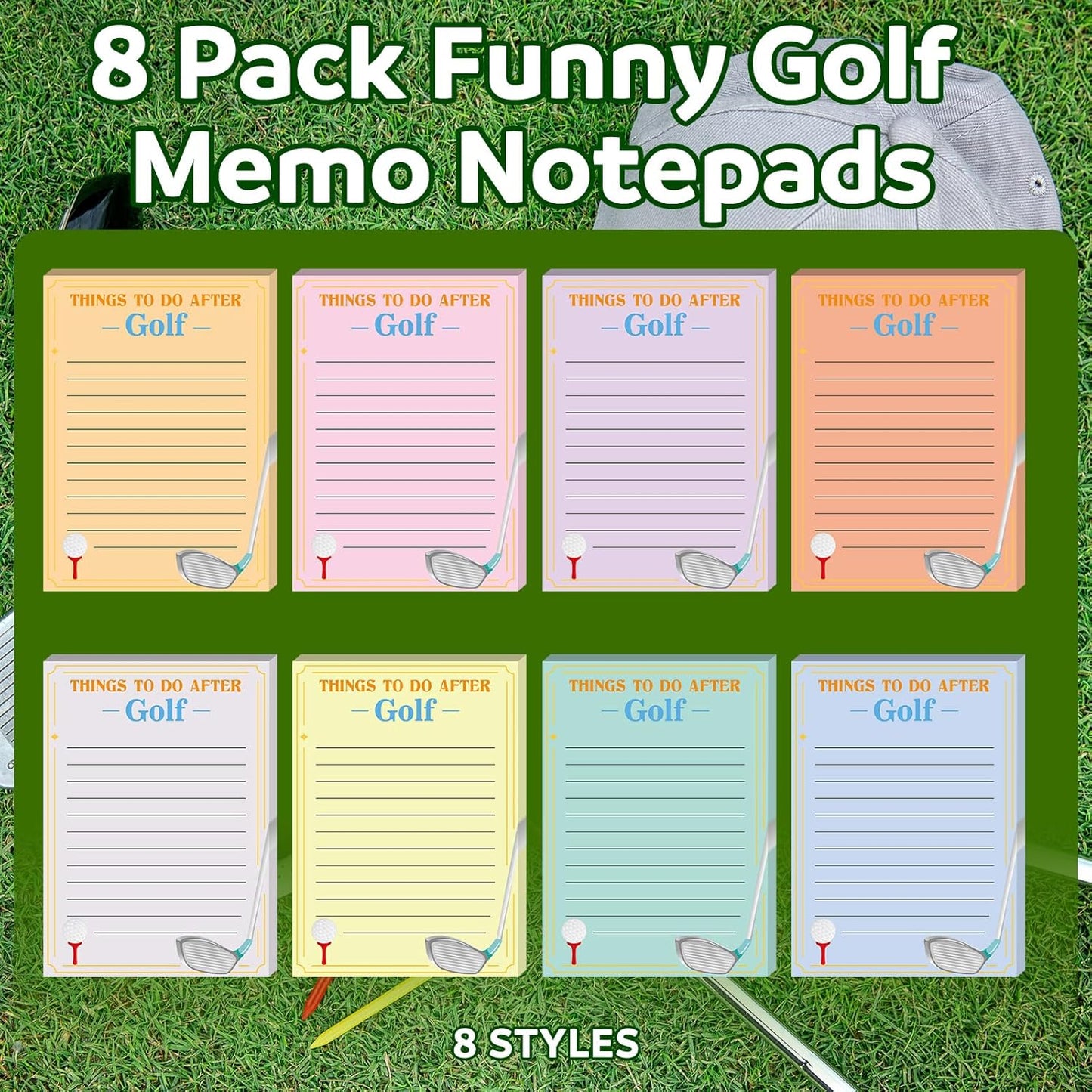 Eaasty 8 Pack Funny Memo Notepads Funny Golf Gifts Golf Notebook Sticky Note to Do List for Office Supplies, 8 Styles (Simple Style)