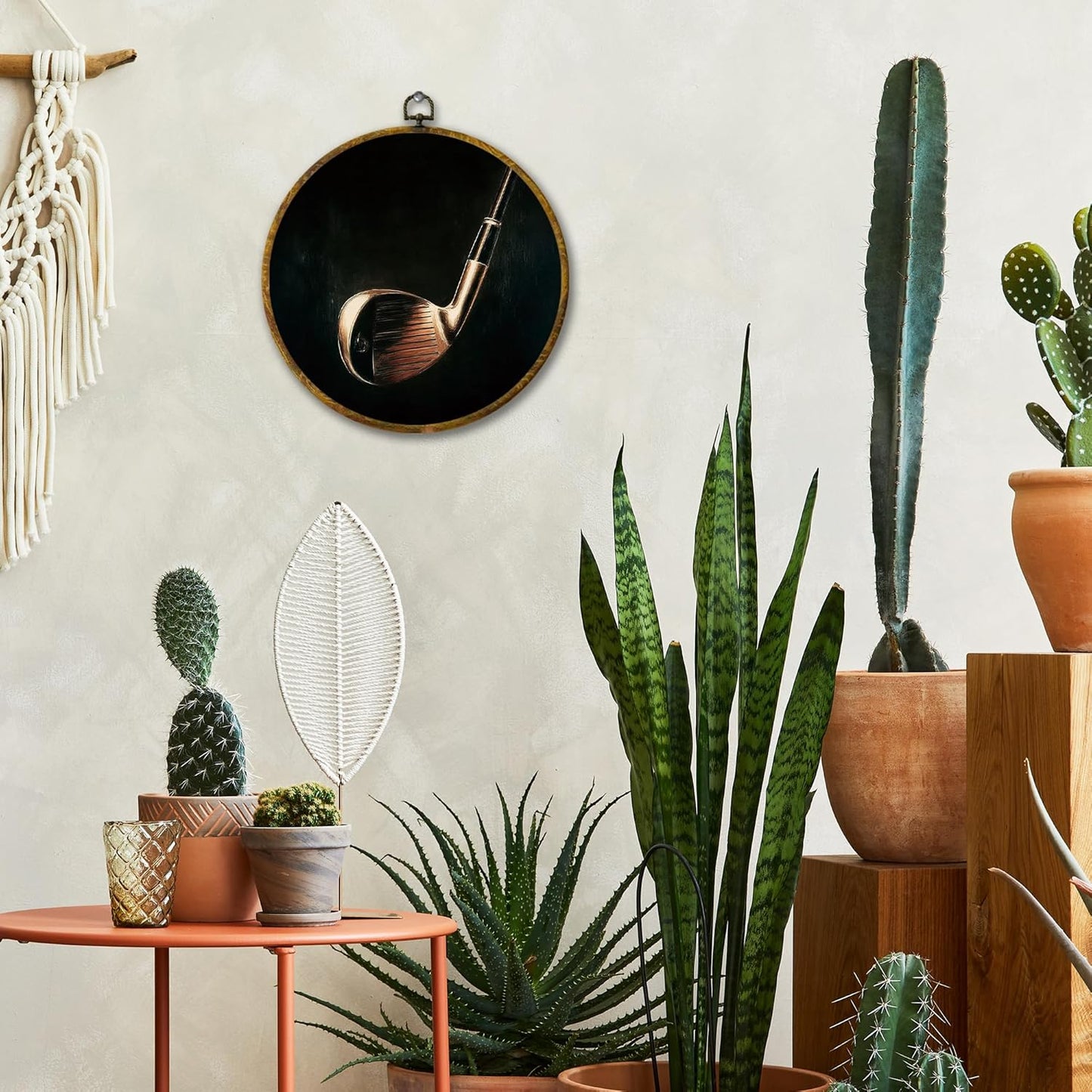 Vintage Golf Wall Art Decor, Golf Lover Gifts Framed Canvas Prints 10x10, Rustic Retro Classic Black Gold Golfing Pole Round Wall Hanging Artwork Decorations for Home Bedroom Gym Man Cave