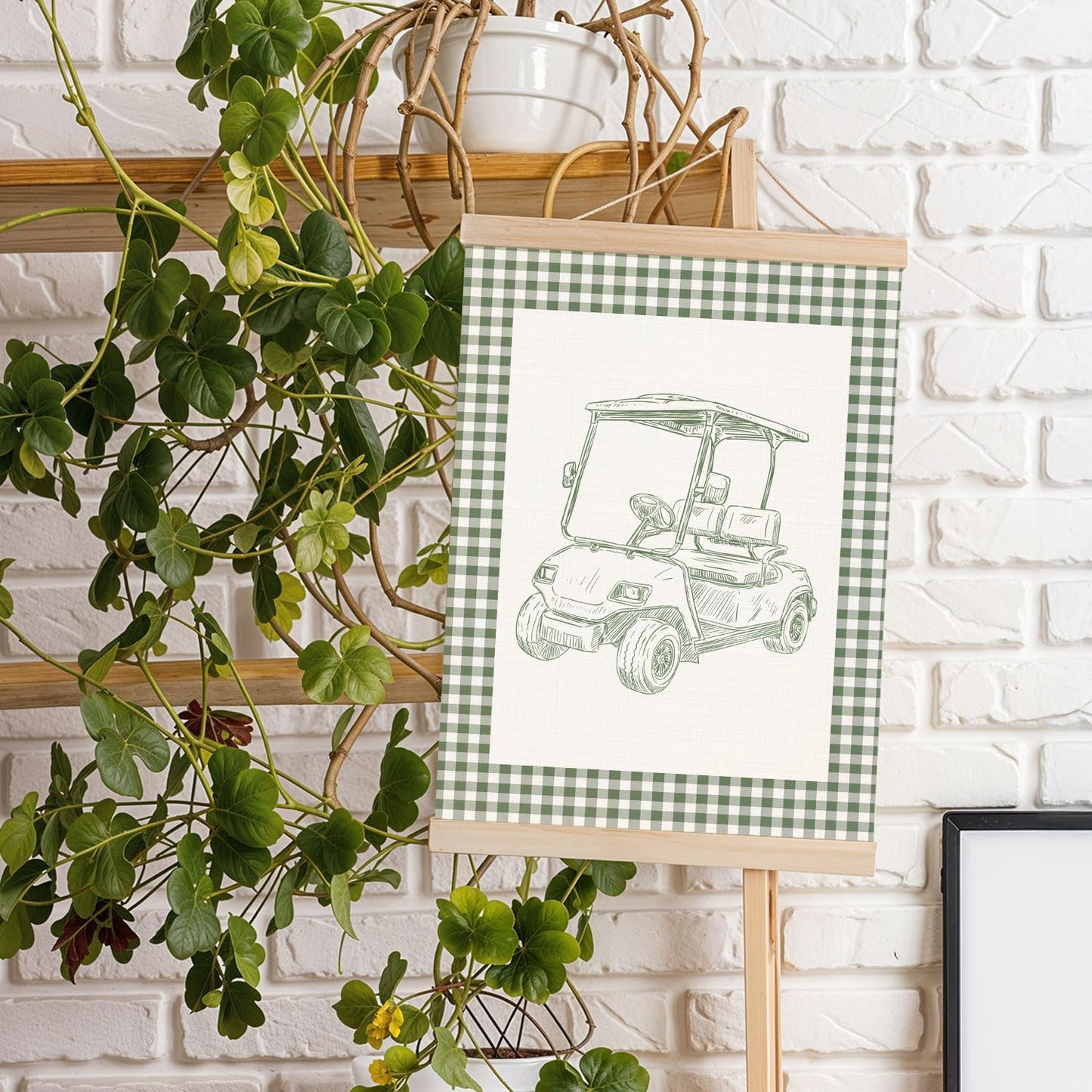 DNEULYR Sage Green Checkered Golf Wall Art Poster, Golf Nursery Wall Decor, Retro Golfing Golfer Poster Hanger Frame for Kids Boys Room Bedroom Nursery Playroom, 12x16 Inches Set of 2