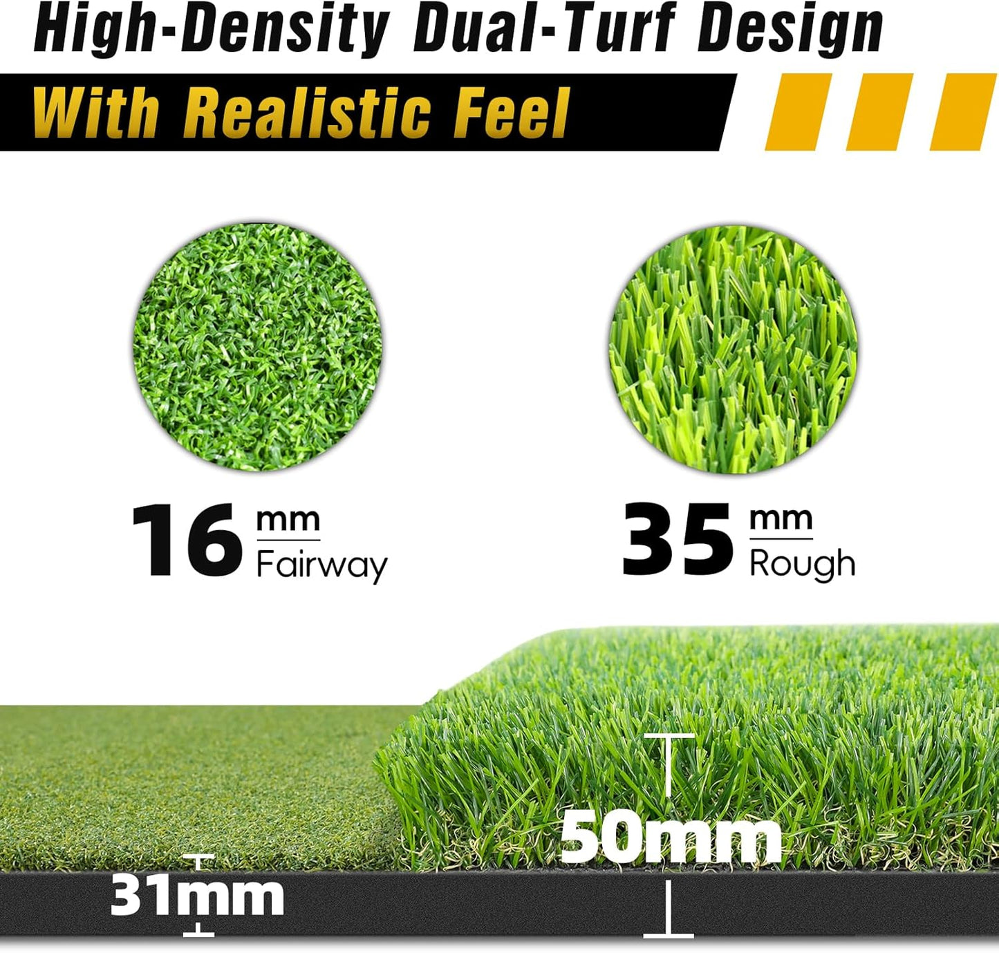 Dual-Turf Golf Mat 31mm: 6x4ft/5X5ft Extra Large Golf Hitting Mats Practice Outdoor Indoor, High-Density Artificial Turf Matt for Garage Simulator Chipping Driving Training, Ideal Gifts for Men Dad