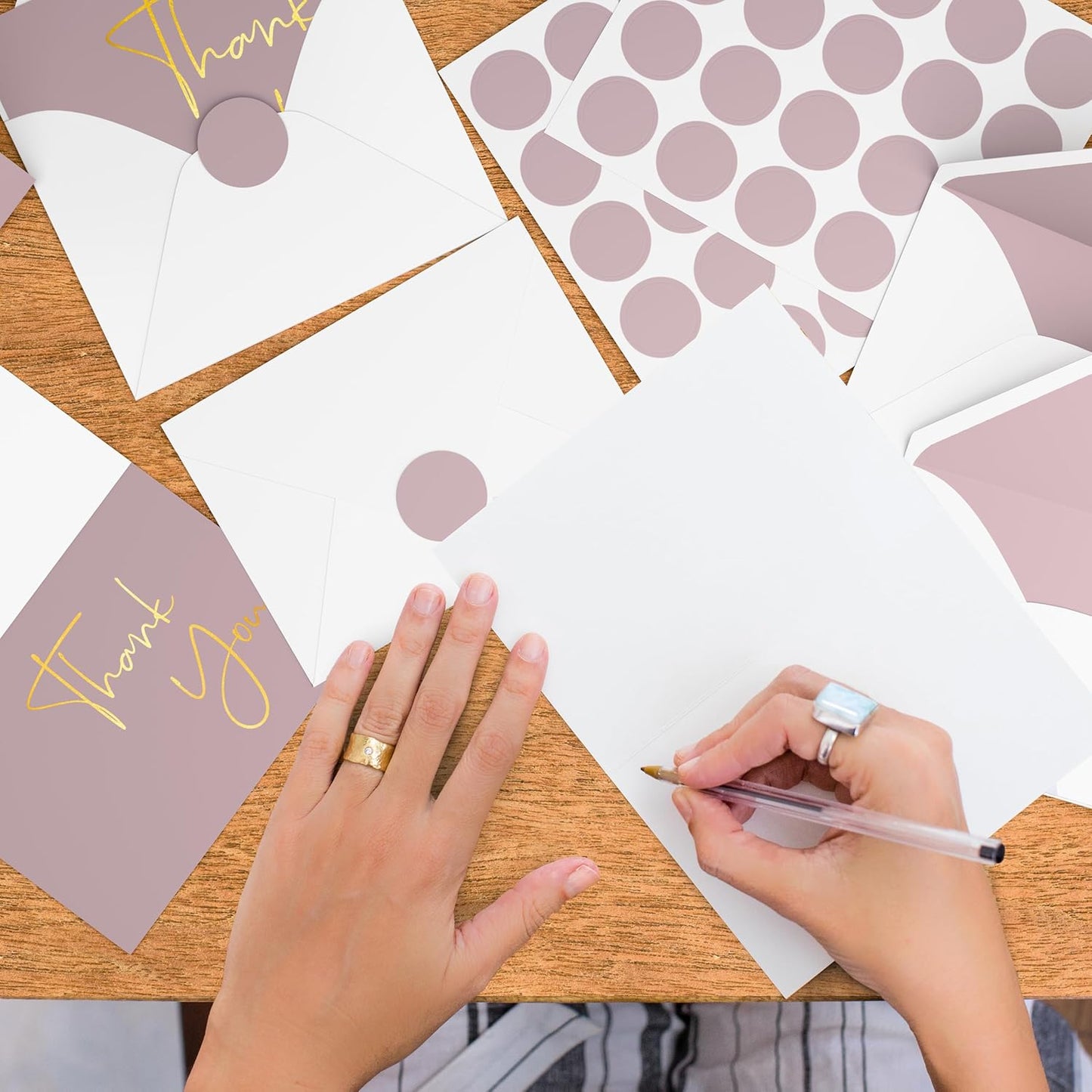 VNS Creations Gold Foil Thank You Cards With Envelopes Bulk Set & Stickers - 100 Pack 4x6 Blank Thank You Notes Box Set - Large Note Card Small Business, Wedding, Baby Shower & Bridal Shower - Lilac
