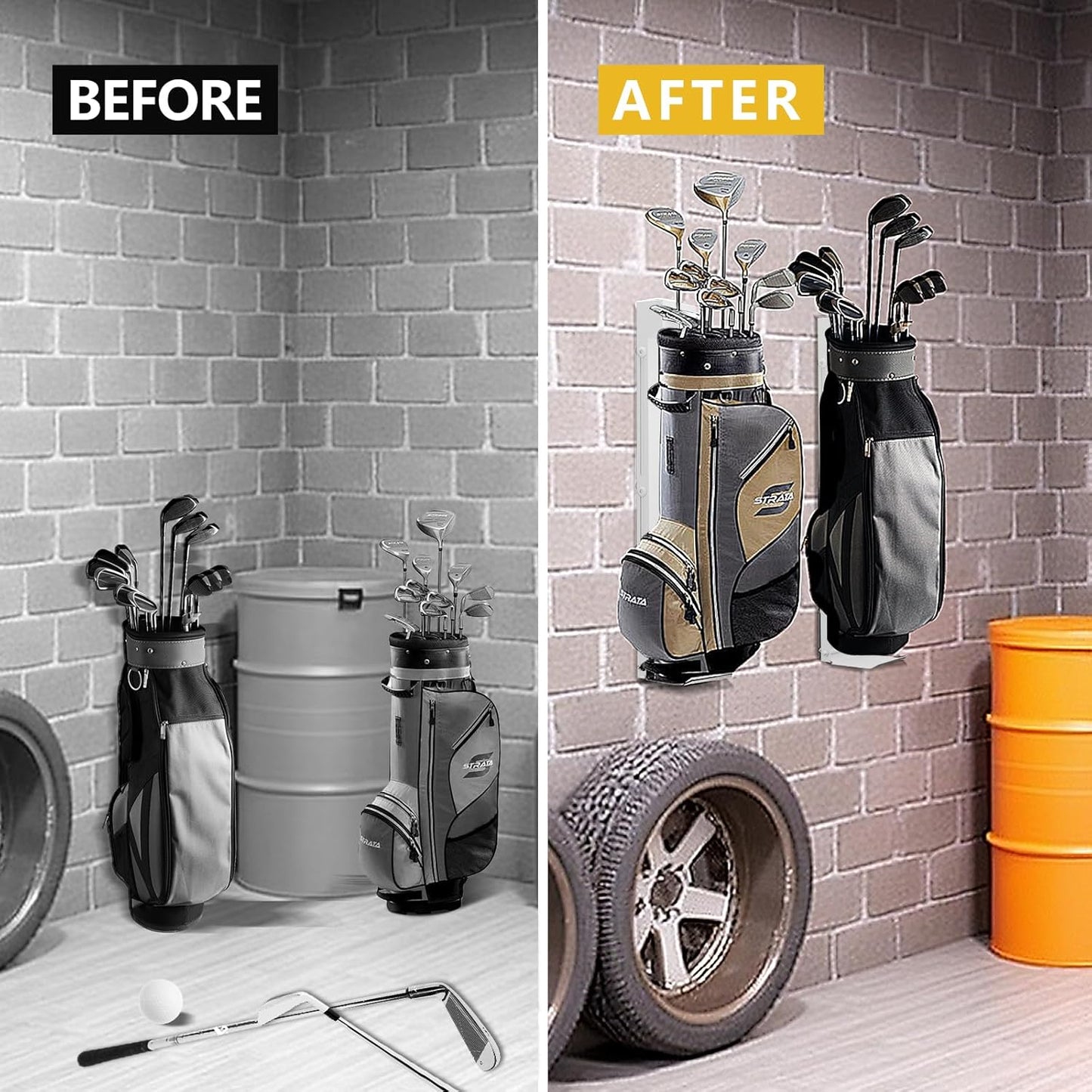 Wall Mount Golf Bag Storage Rack - Wall Mount Rack for Garage, Club Dock for Golfing Bag | Space Saving | Easy Install & Use