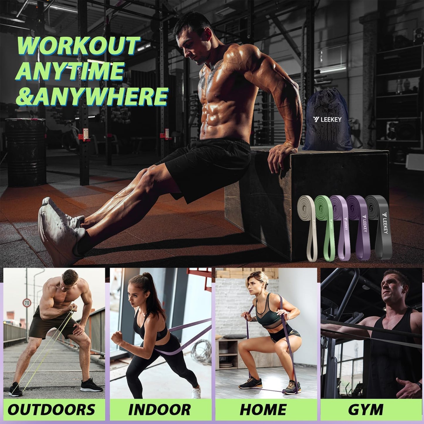 LEEKEY Resistance Bands, Exercise Bands with Handles,Pull Up Assist Bands - Band Set with Door Anchor - Bands for Working Out,Band for Men and Women Fitness Training,Home Workouts