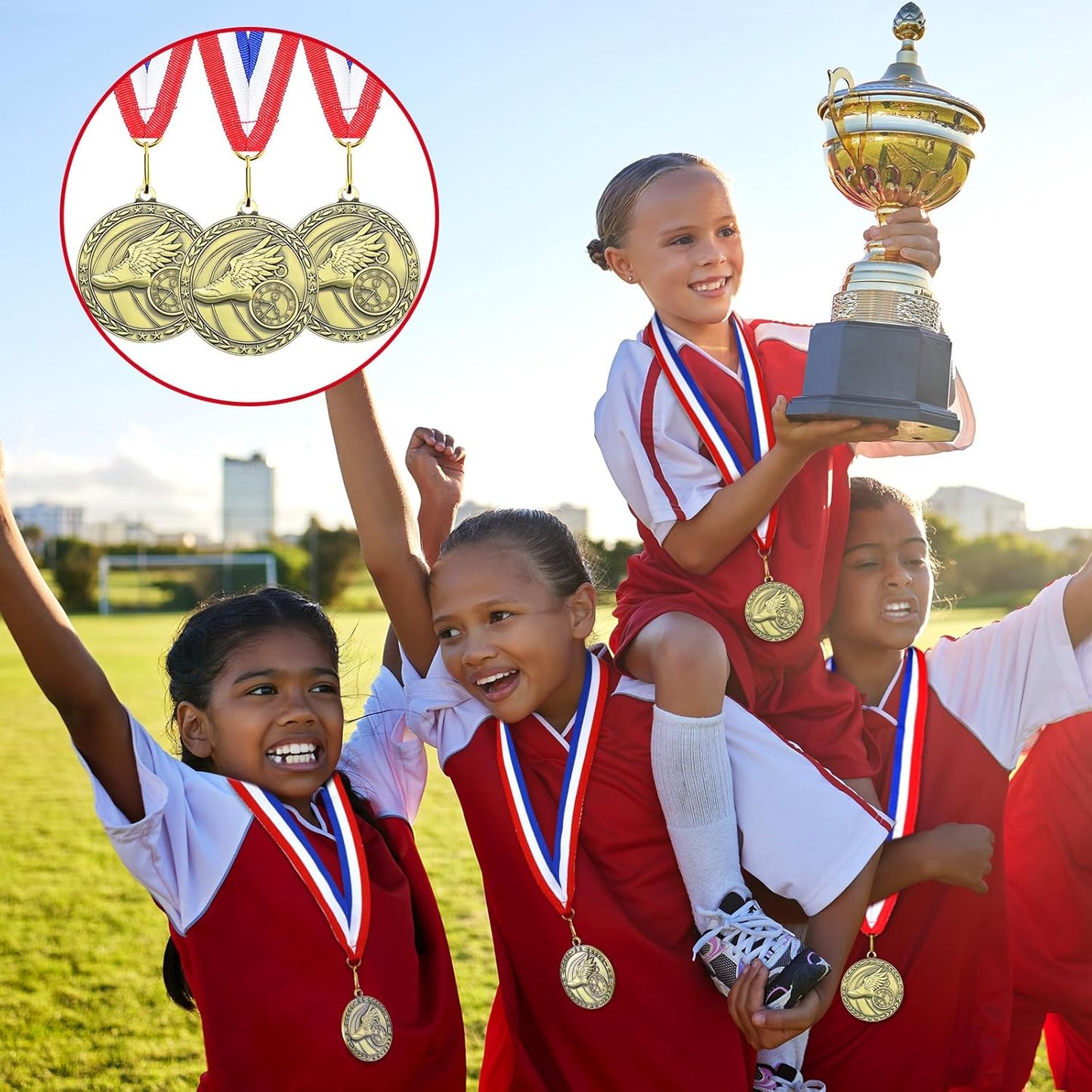 36 Pcs 2'' Gold Medals Bulk Volleyball Football Basketball Soccer Baseball Archery Dink Ball Cheer Track Bowling Awards Medals with Ribbons for Sports Participation Winner Gift