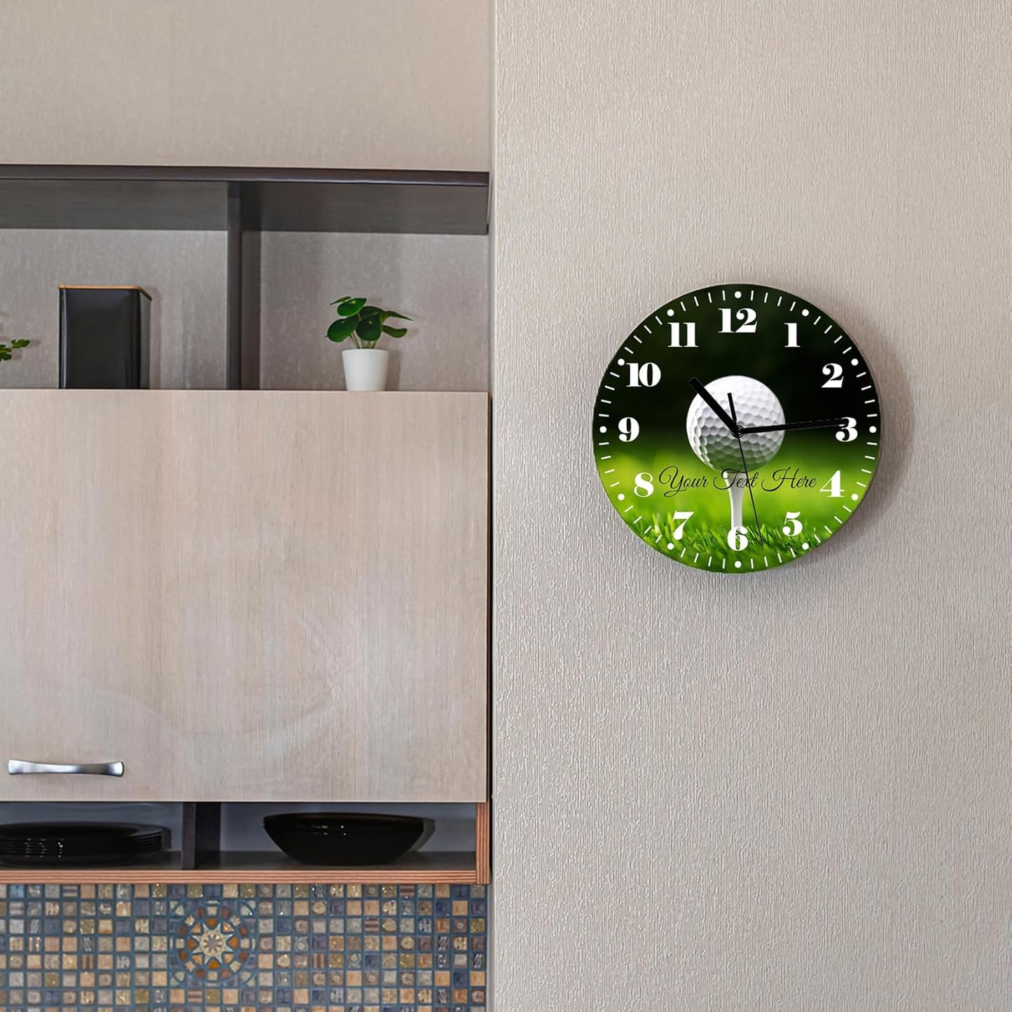 Custom Golf Ball Wall Clock Silent Non-Ticking, Golf Theme 11.6 Inch Round Wall Clock Battery Operated Clocks Decor for Home Bathroom Kitchen Bedroom Living Room Office Classroom