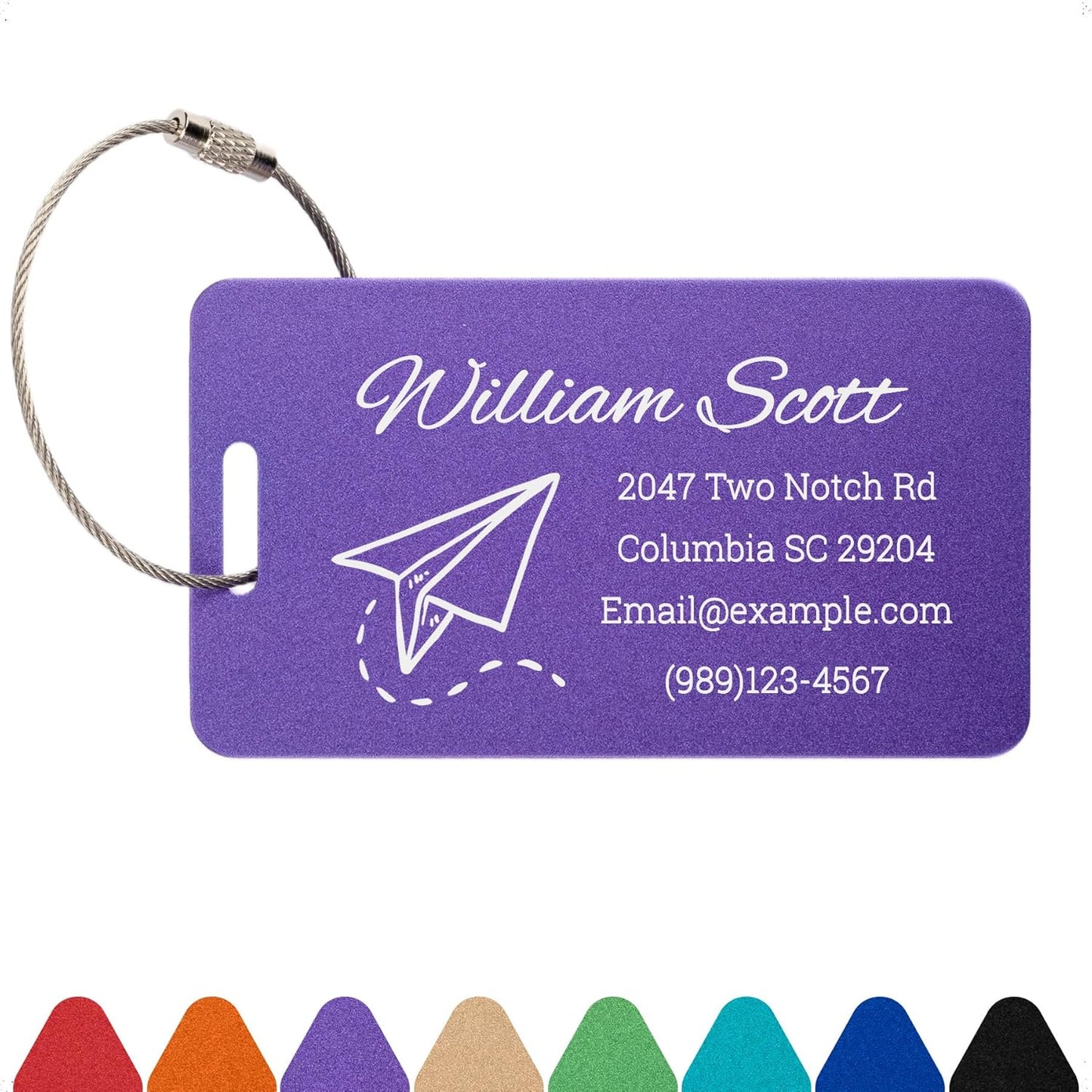 Personalized Luggage Tags for Suitcases Custom Metal Name Tags for Backpacks Bags Travel - Horizontal (Purple)