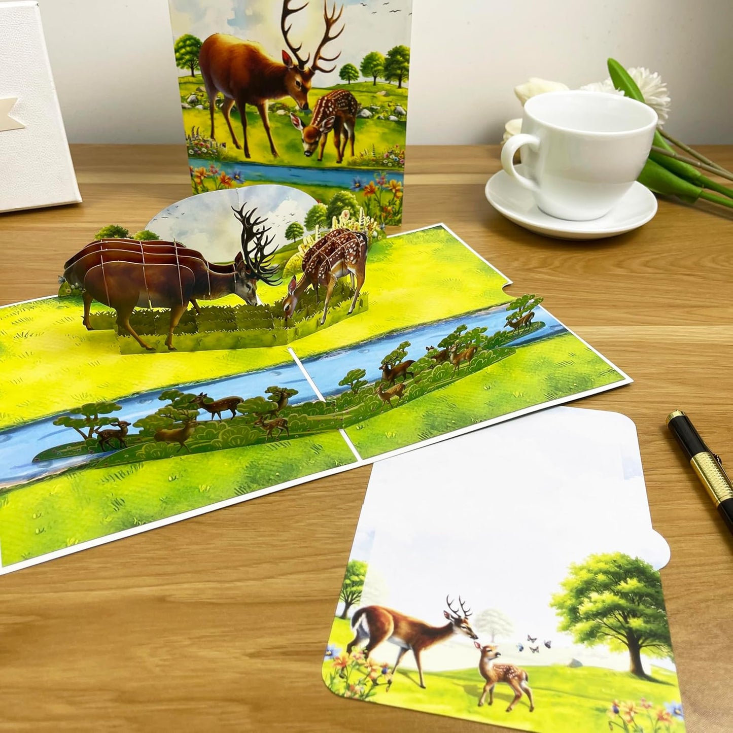 3D Deer Popup Card - Handmade Wildlife Paper Art for Birthday, Anniversary, Christmas, Mother's Father’s Day - Unique Gift for Him, Her, Dad, Son, Husband, Hunter, Deer Lover