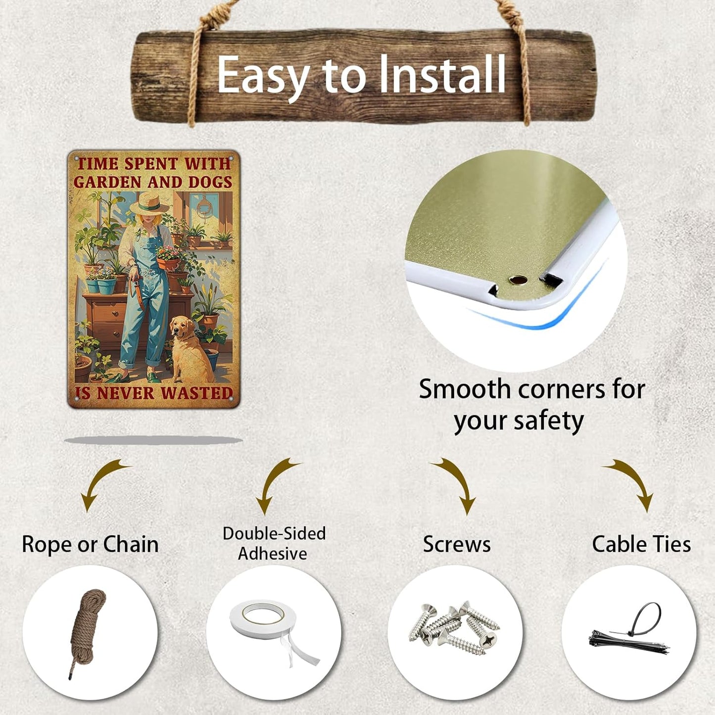 Vintage Garden Time Spent with Garden and Dogs is Never Wasted Metal Tin Sign 8x12 Inch Home Restaurant Wall Decor