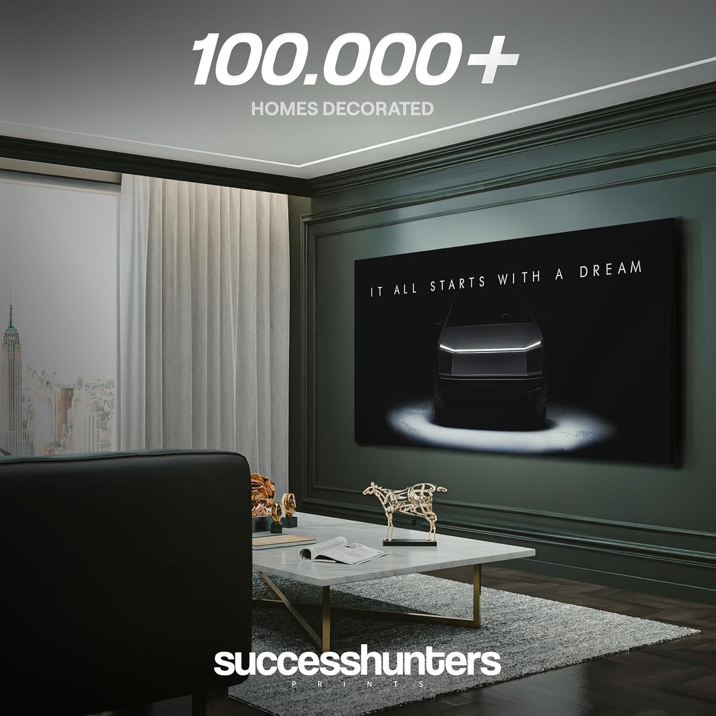 Motivational Wall Art for Office, Super Car Art Canvas, Inspirational Automotive Decor for Tesla Cybertruck Sportscar Lovers, Motivational Wall Decor for Home, Car Poster (30" x 60" in)