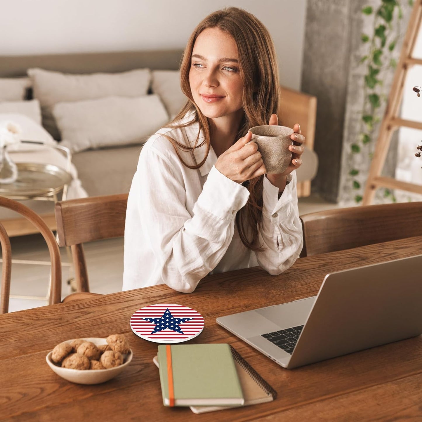 American Stars & Stripes Coasters Set of 4, Round 4" Absorbent Ceramic Stone Coasters with Cork Base, Ideal Table Home Decor & Gifts