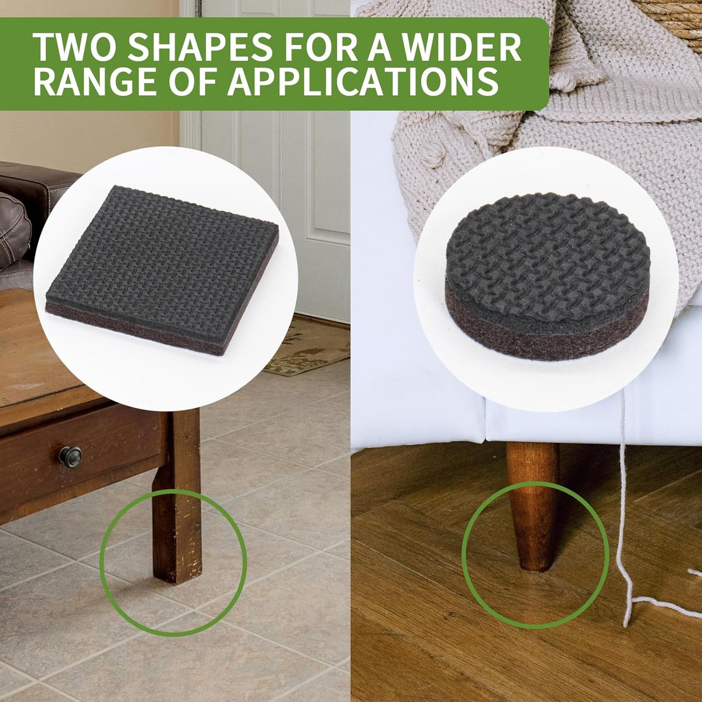 Non Slip Furniture Pads 60 PCS - 36 pcs 1” Round + 24 pcs 2" Square - Anti Slip Furniture Pads - Self Adhesive Rubber Feet Furniture Feet - Chair Leg Floor Protectors