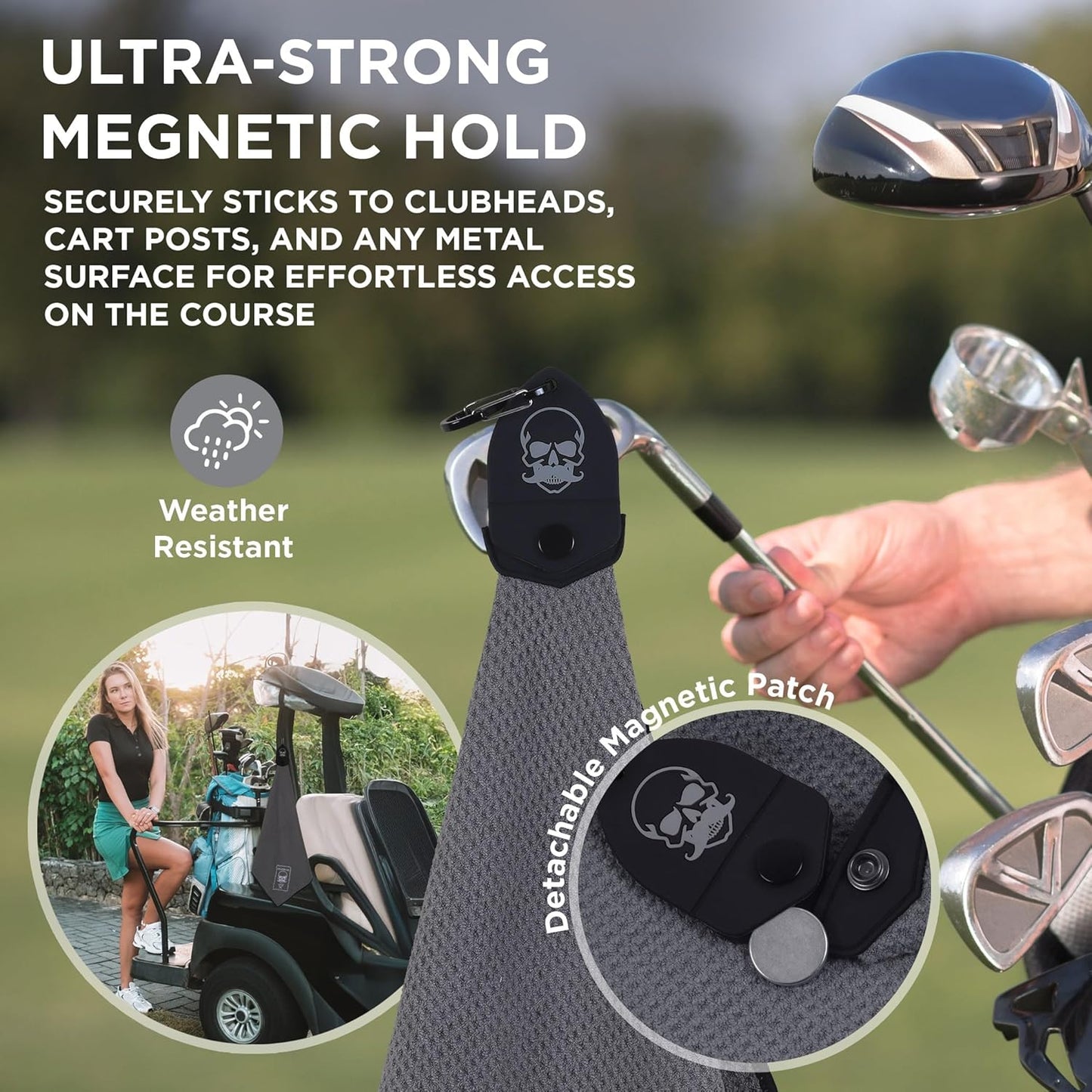 Magnetic Golf Towel (Grey) Microfiber Golf Towel | Ultra Absorbant Waffle Pattern | Extra Strong Magnet for Golf Cart or Clubs