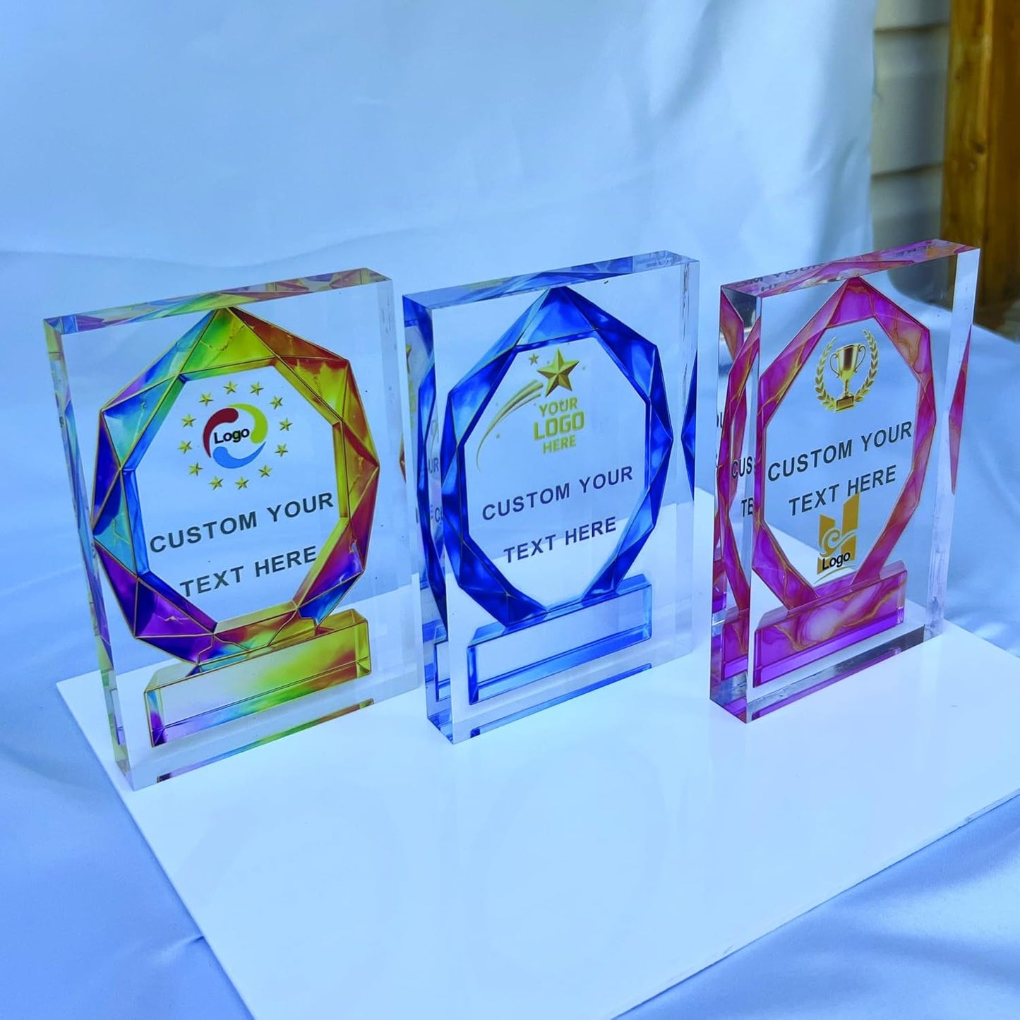 Personalized Acrylic Trophy Award - Custom Award with Name, Logo – Employee Recognition, Retirement, Sports Competition