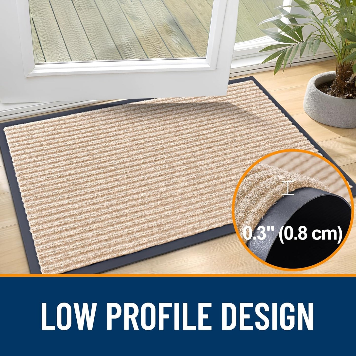 OLANLY Front Door Mat Indoor Outdoor Entrance, Waterproof Heavy Duty Doormat, Fade Resistant, Low Profile, Easy Clean Patio Porch Welcome Floor Mats for Entry, 47x32, Beige
