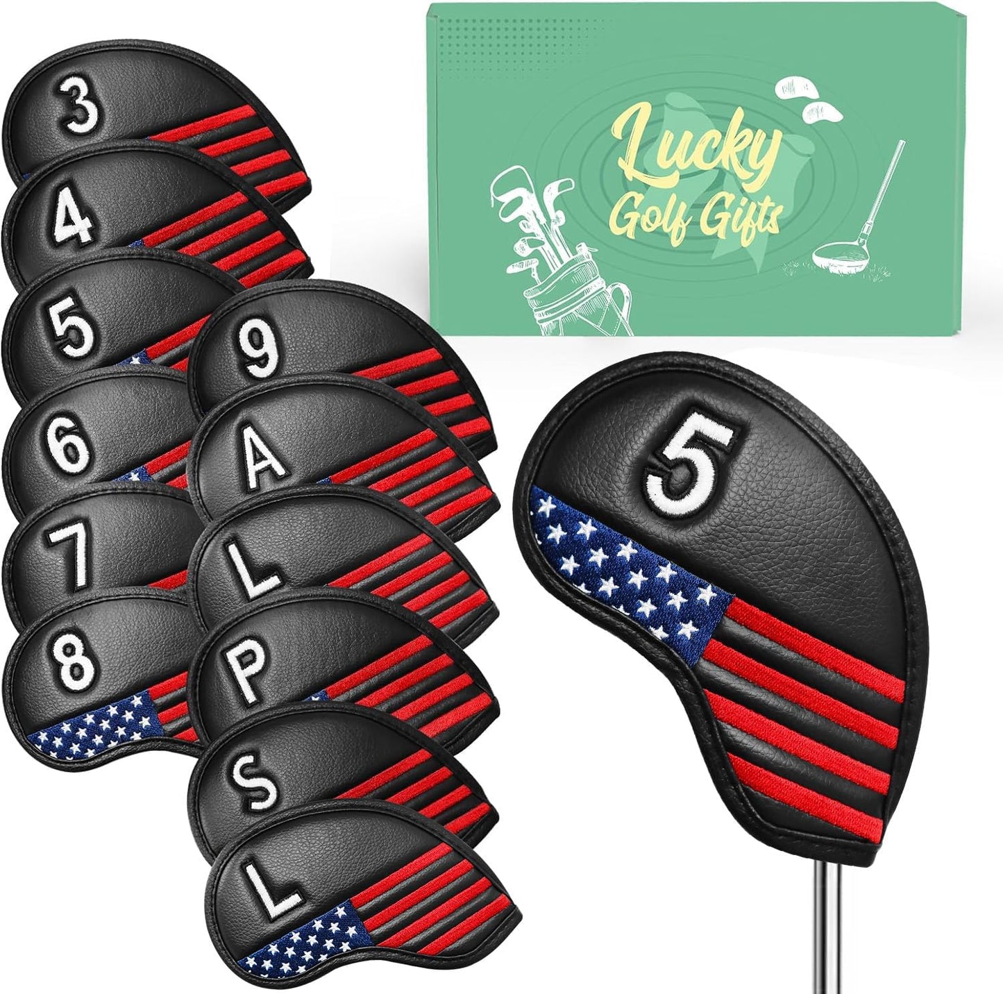 Golf Club Covers Iron Value 12 Pack Stylish Synthetic Leather Headcover, Embroidery Numbers Head Covers Universal Protector Fit Main Iron Wedge Clubs, Accessories Travel for Men Women
