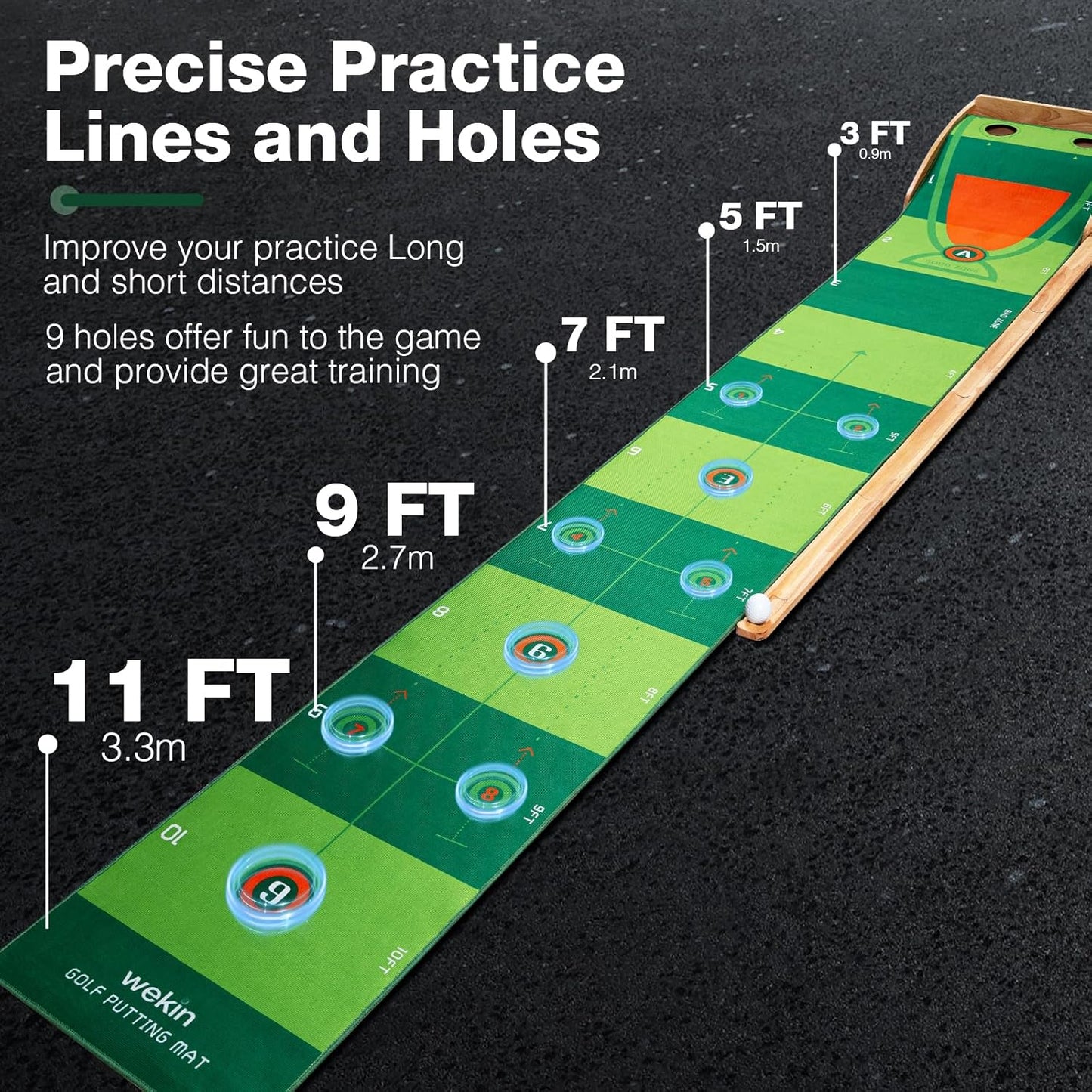 Wekin Indoor Putting Green with Auto Ball Return,11 Foot Golf Practice Putting Mat,Ideal Training Putting Mat for Beginners & Advanced Players