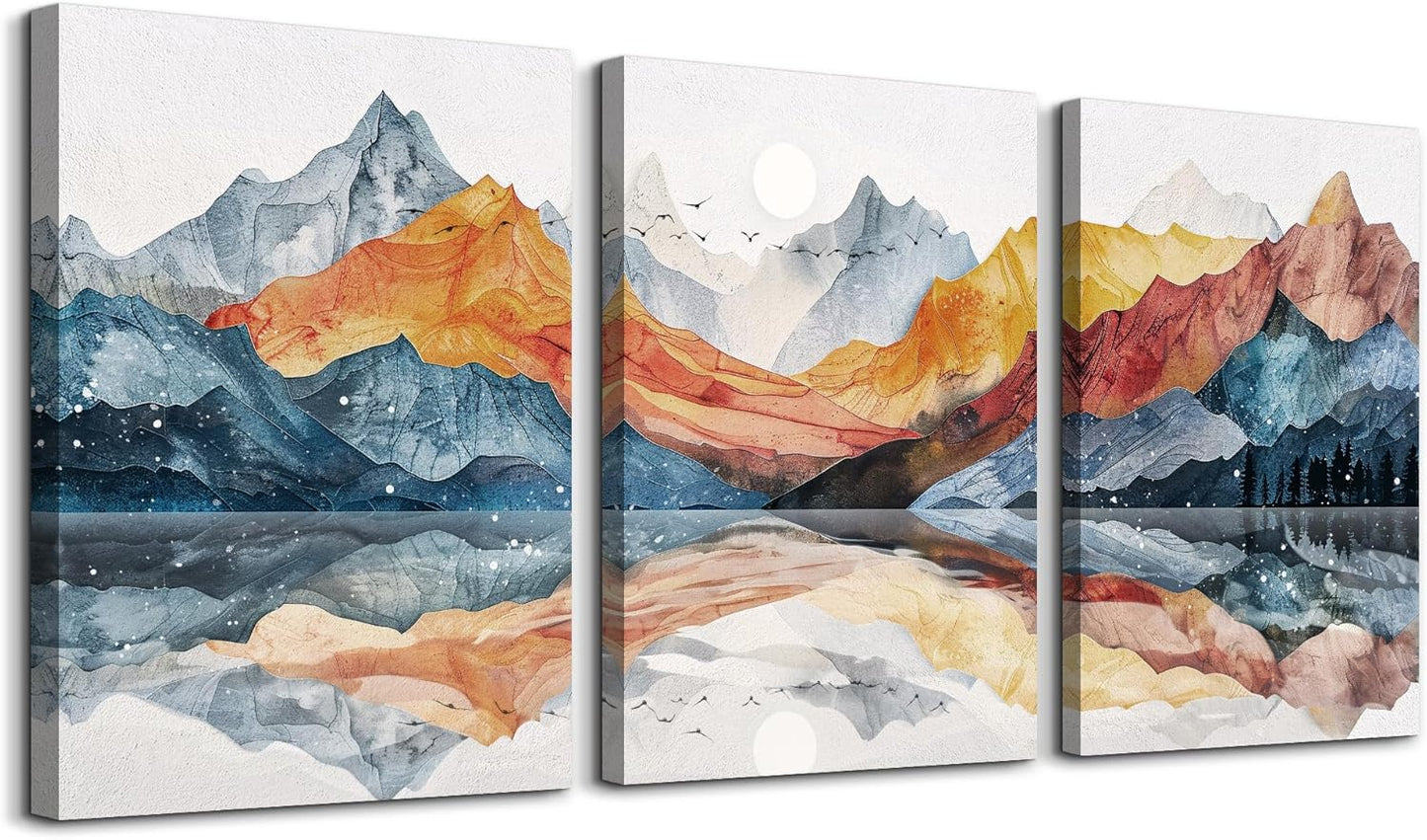 TTHYUEWS Abstract Wall Art for Living Room Canvas Wall Decor for Bedroom Office Decoration Wall Pictures Ink Mountain Landscapes Wall Paintings Artwork Modern Room Home Decor Ready To Hang 3 Piece