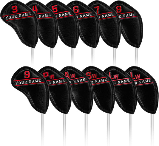 CRAFTSMAN GOLF 12pcs or 1pc Black Leather Golf Iron Head Covers Set Headcover Colorful Number Embroideried for Callaway Ping Taylormade Cobra Also Custom Version w/Your Name