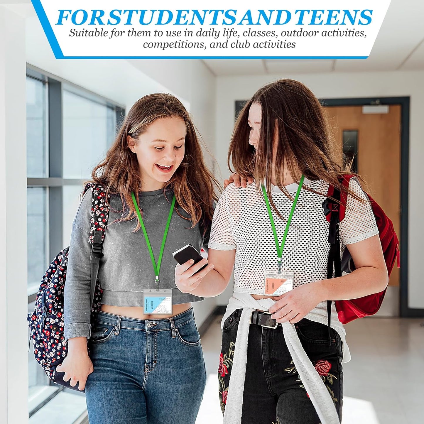 50 Pack Green Nylon Flat Lanyard with Swivel Hook and Badge Clip for ID Badge Holder