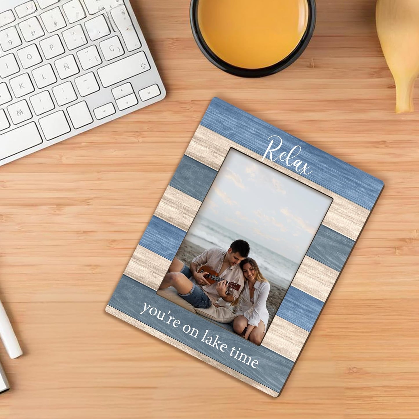 Lake House Gifts Picture Frame 5x7, Lake House Decor Photo Frame, Birthday Gifts for LakeLover Women Men, Relax You're on LakeTime Wooden Picture Photo Frames for Desk Home Room Decor