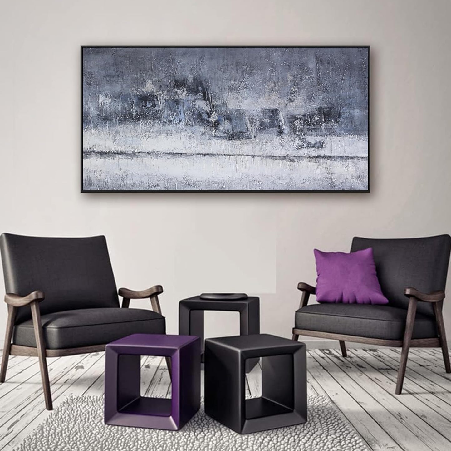 Abstract Wall Art Canvas Artwork Gray And White Blue Decor Modern Canvas Wall Prints Abstract Wall Decor Suitable For Bedroom Apartment Office Wall Decor Can Be Hung 24"X48"With Framed