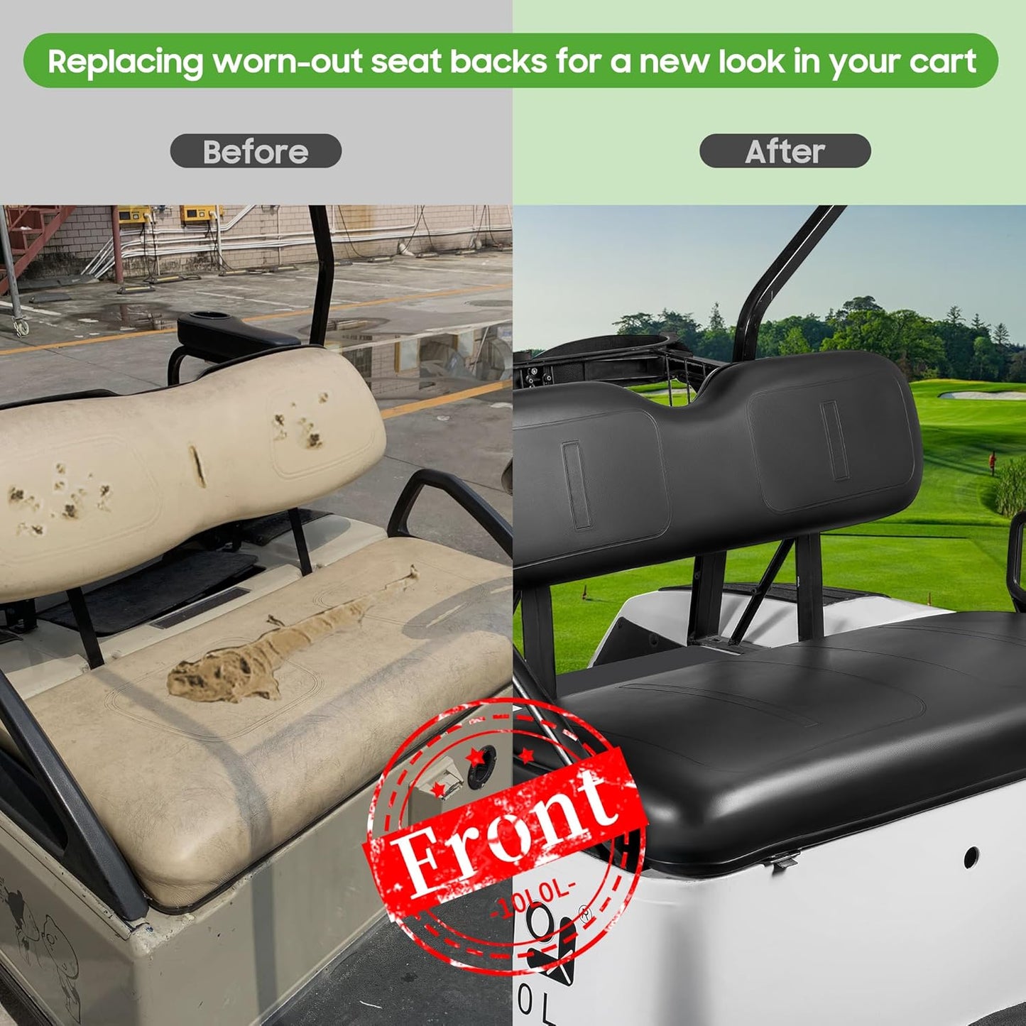10L0L Golf Cart Front Seat Assembly for EZGO TXT 1994-2013, Factory Style Seat Bottom Cushions & Seat Back Replacement Kit